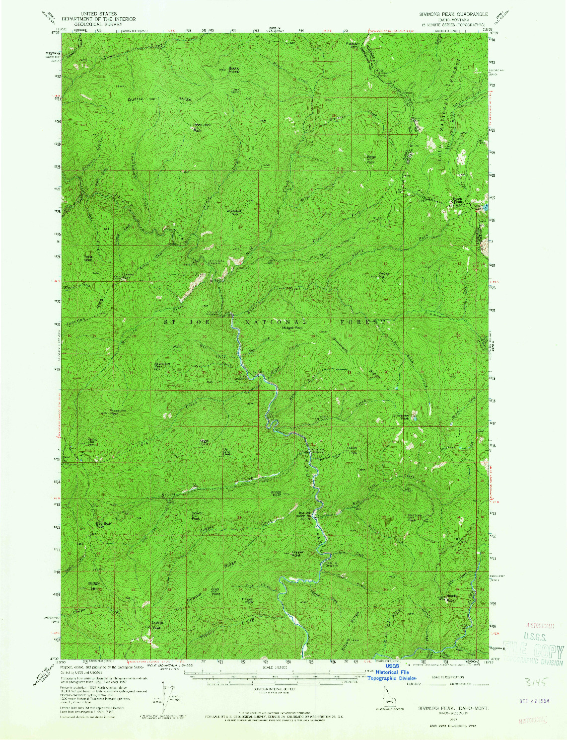 USGS 1:62500-SCALE QUADRANGLE FOR SIMMONS PEAK, ID 1957