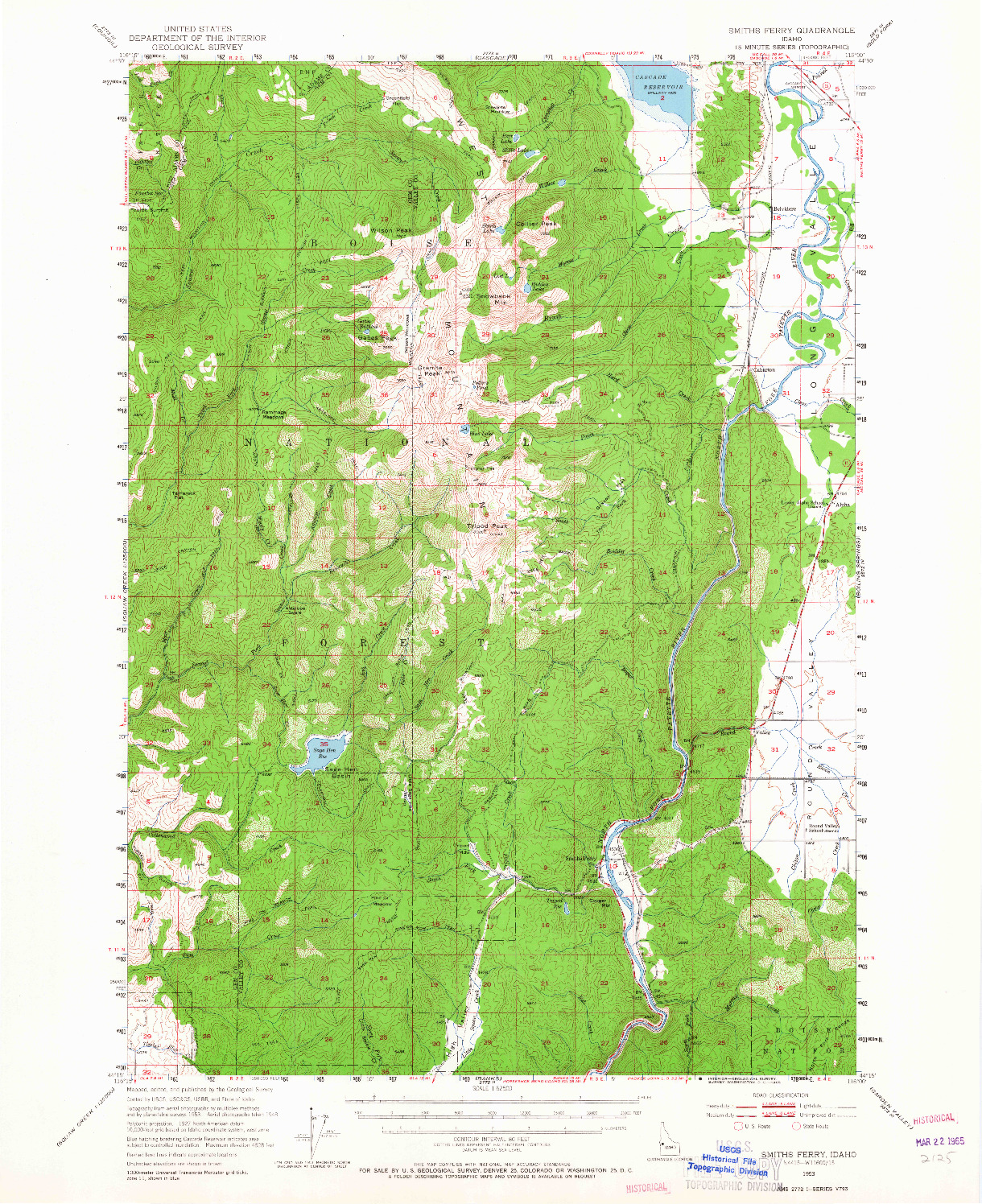 USGS 1:62500-SCALE QUADRANGLE FOR SMITHS FERRY, ID 1953