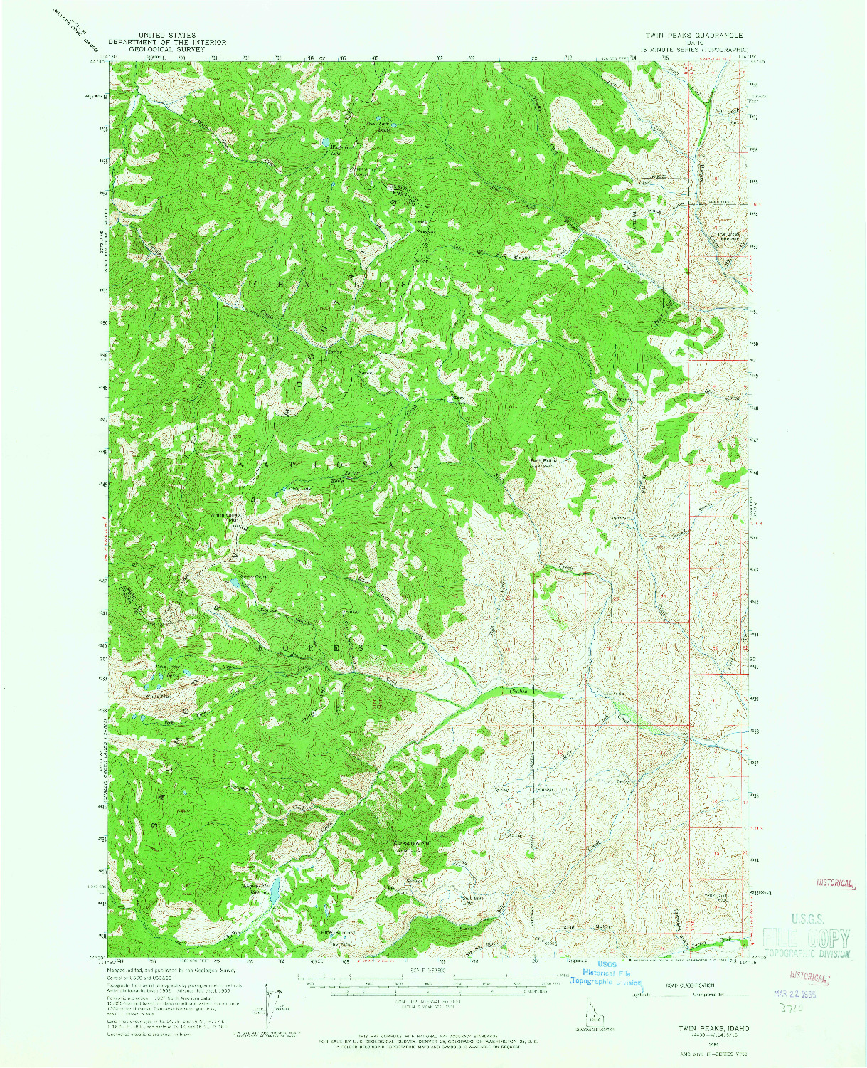 USGS 1:62500-SCALE QUADRANGLE FOR TWIN PEAKS, ID 1956