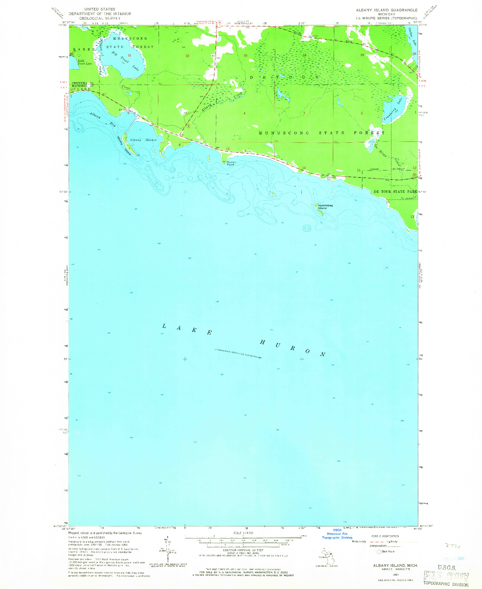 USGS 1:24000-SCALE QUADRANGLE FOR ALBANY ISLAND, MI 1964