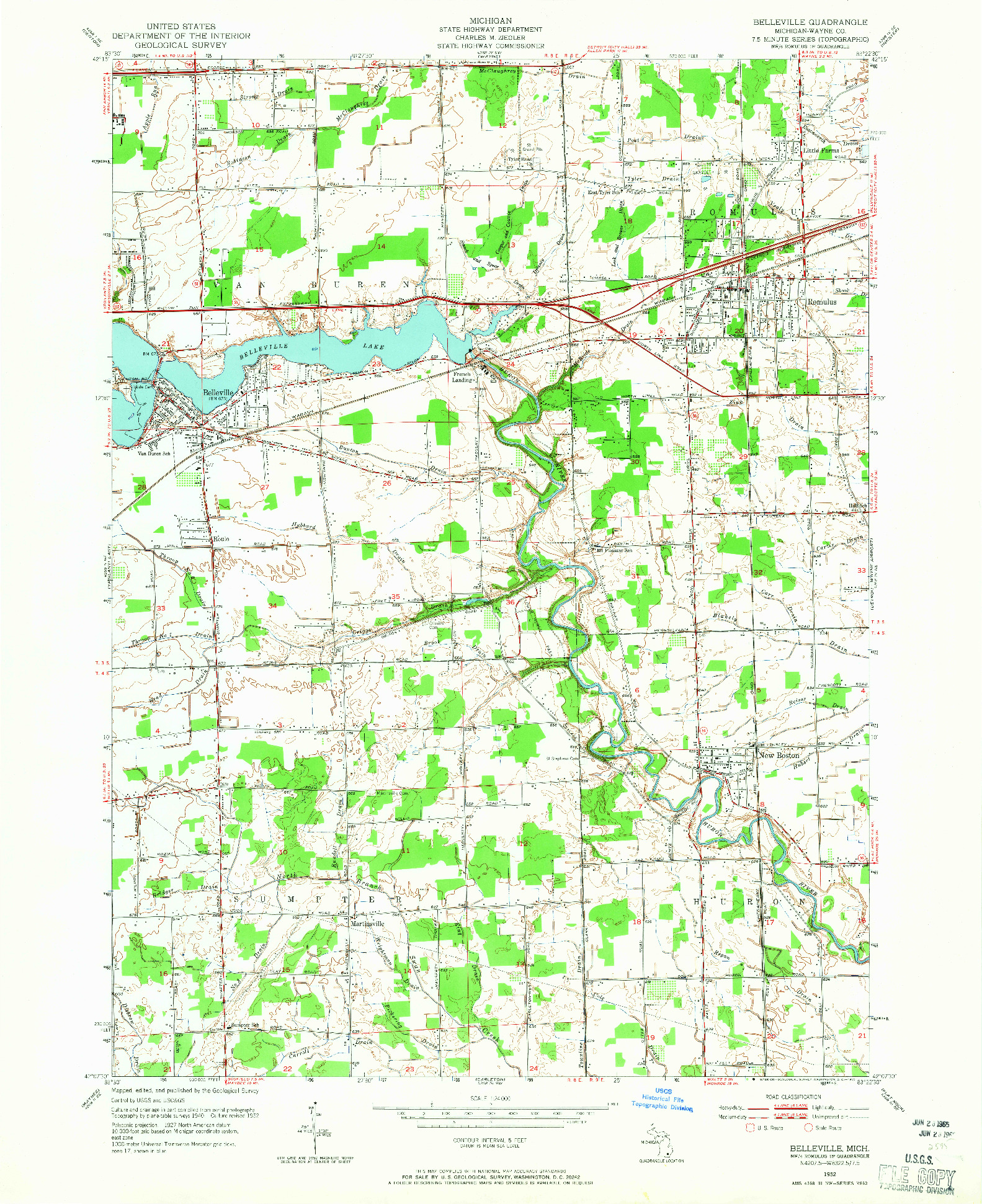 USGS 1:24000-SCALE QUADRANGLE FOR BELLEVILLE, MI 1952