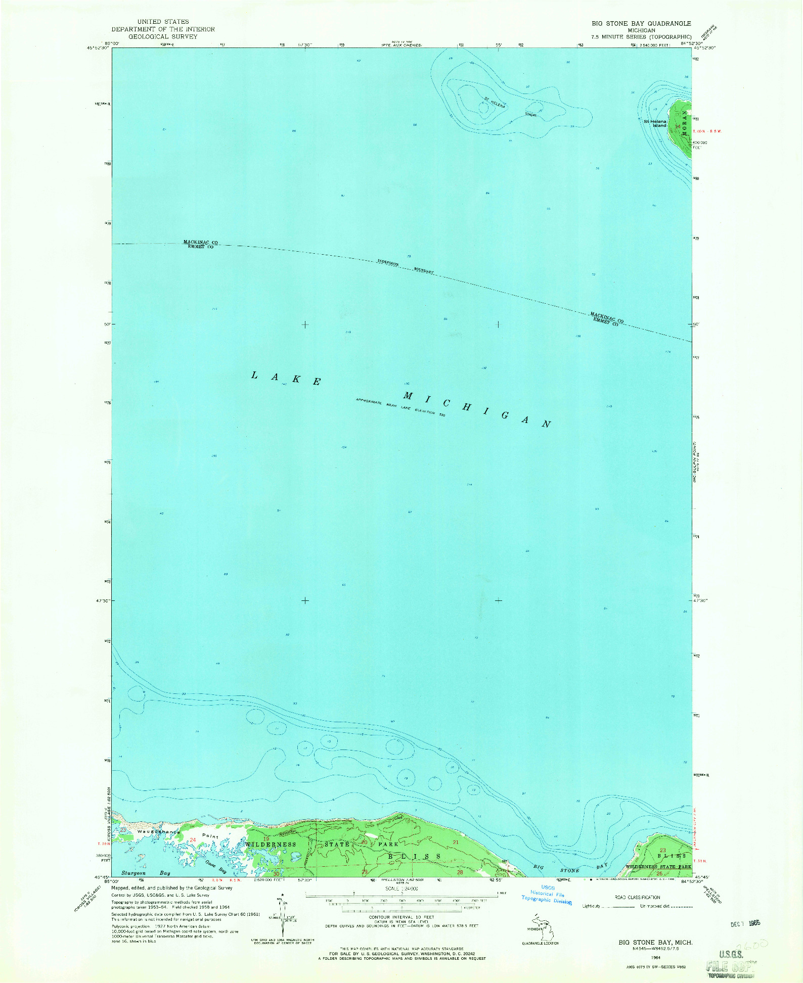 USGS 1:24000-SCALE QUADRANGLE FOR BIG STONE BAY, MI 1964