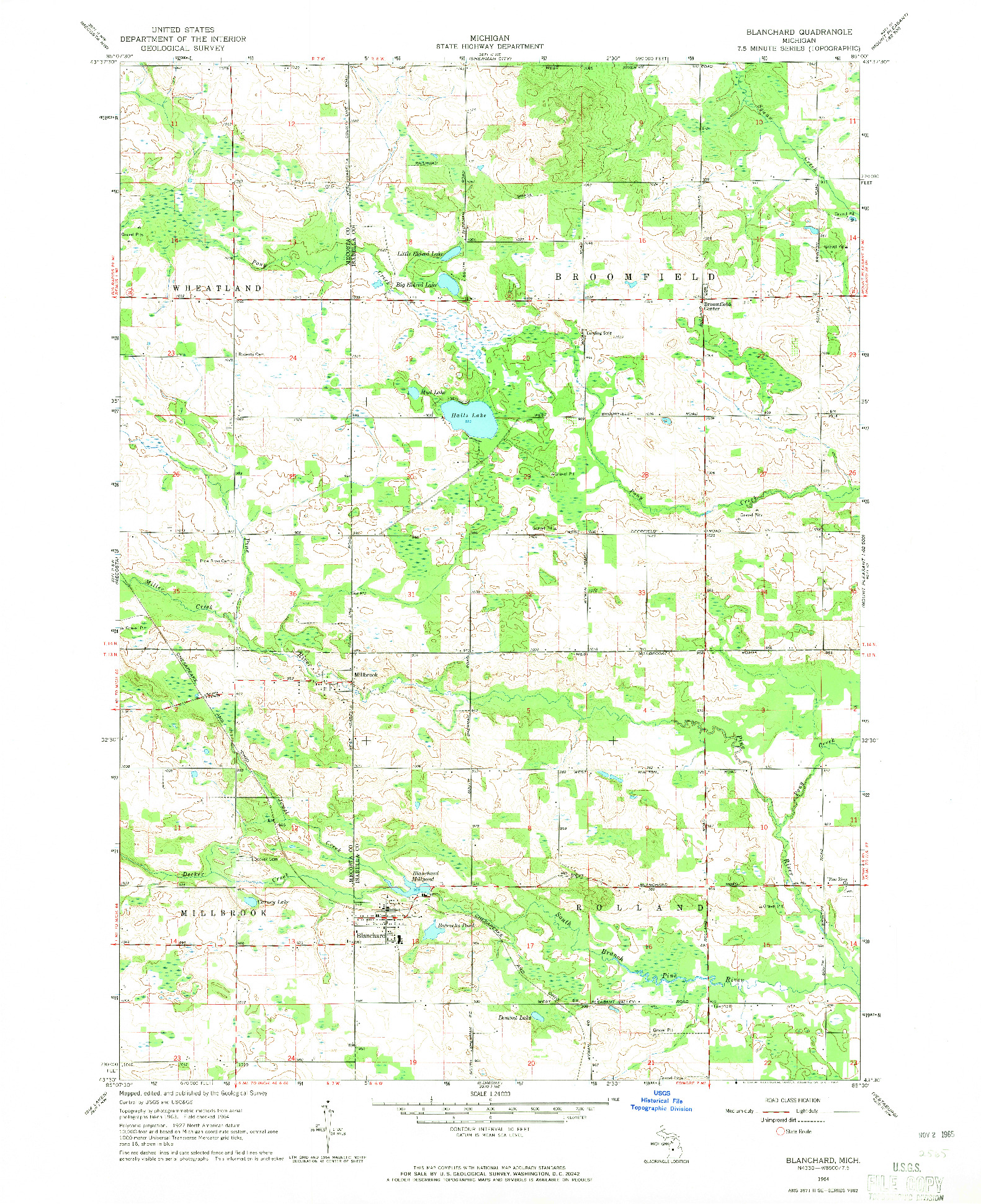 USGS 1:24000-SCALE QUADRANGLE FOR BLANCHARD, MI 1964