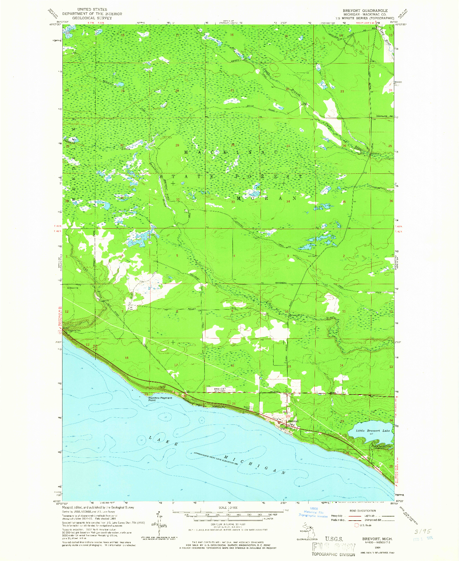 USGS 1:24000-SCALE QUADRANGLE FOR BREVORT, MI 1964