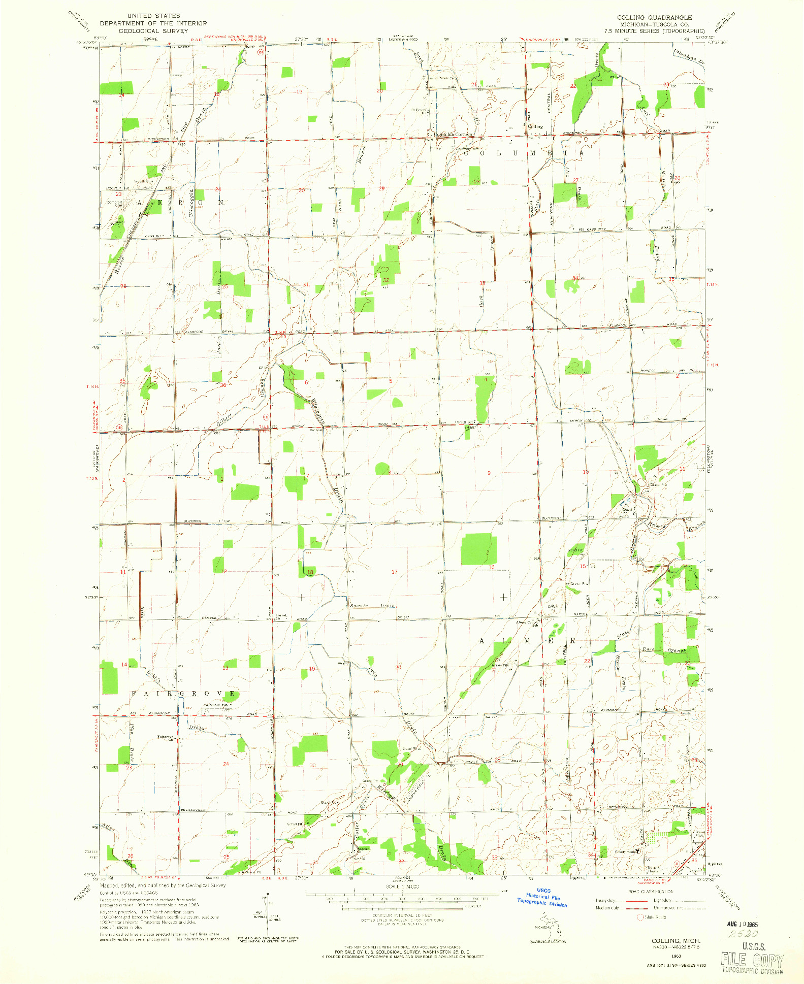 USGS 1:24000-SCALE QUADRANGLE FOR COLLING, MI 1963