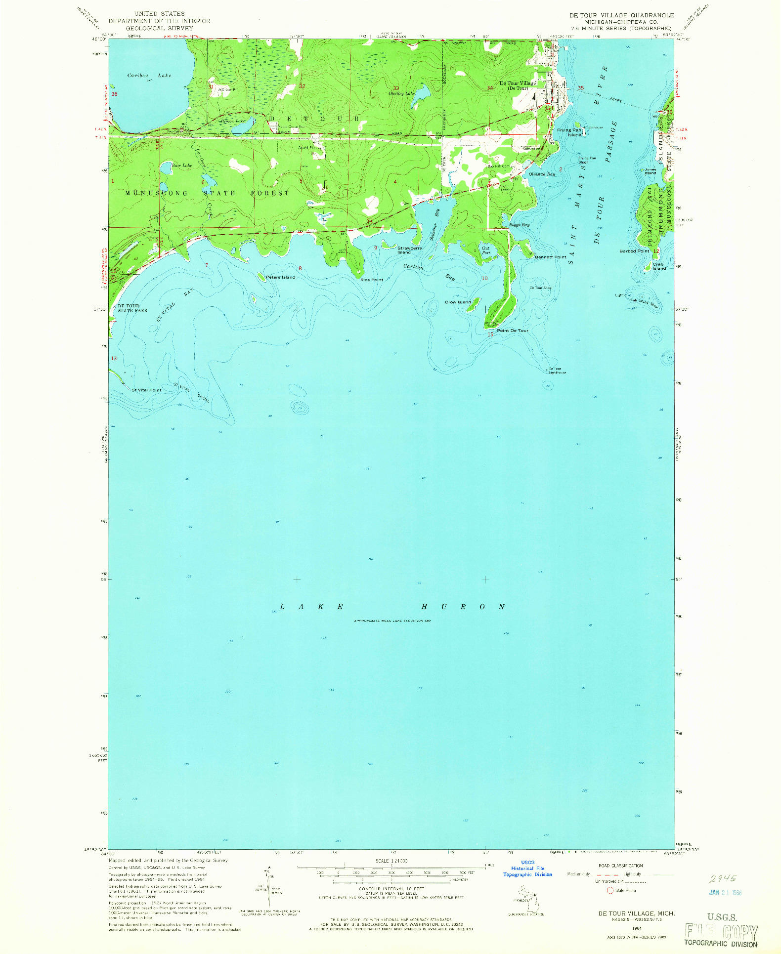USGS 1:24000-SCALE QUADRANGLE FOR DE TOUR VILLAGE, MI 1964