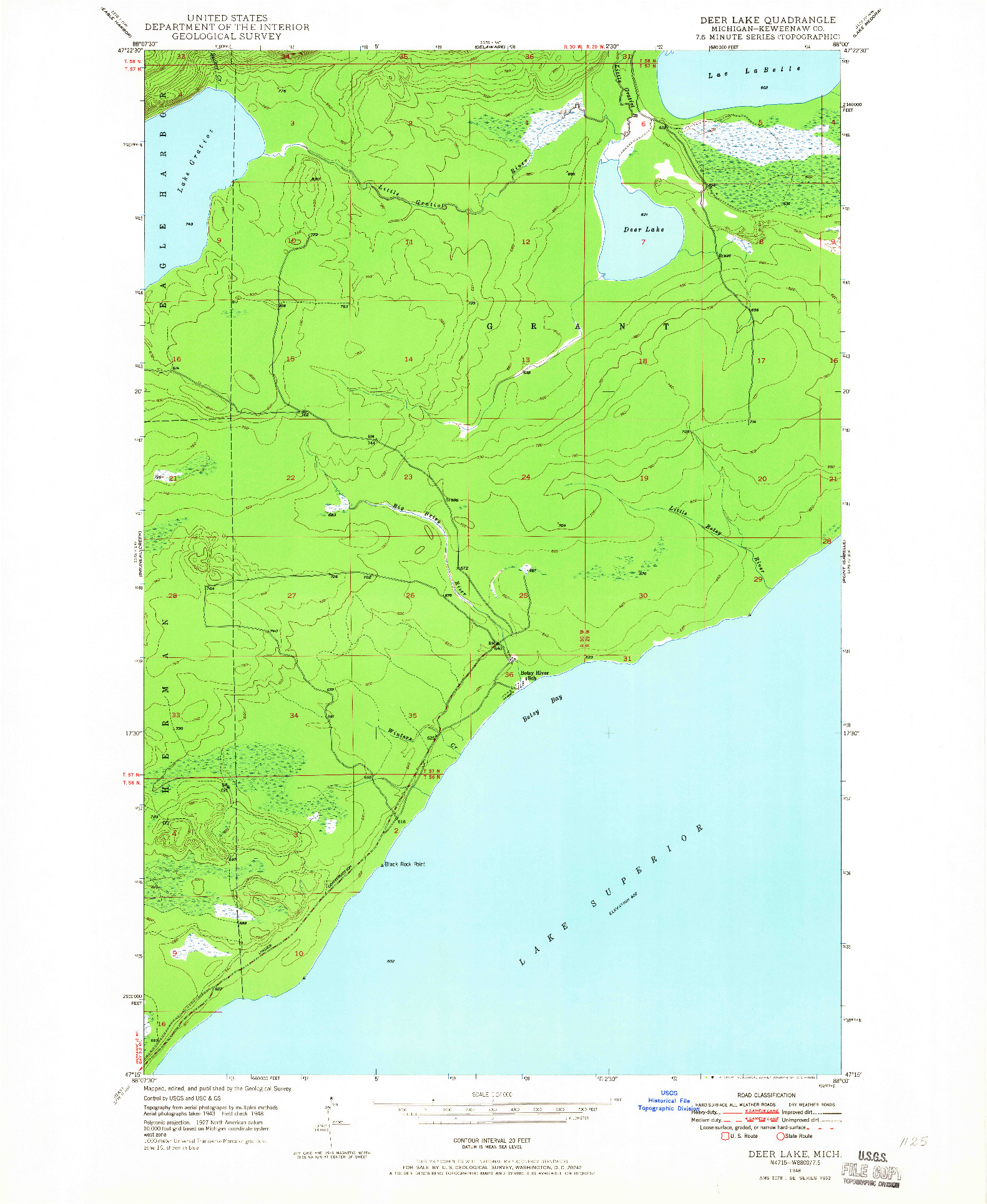 USGS 1:24000-SCALE QUADRANGLE FOR DEER LAKE, MI 1948