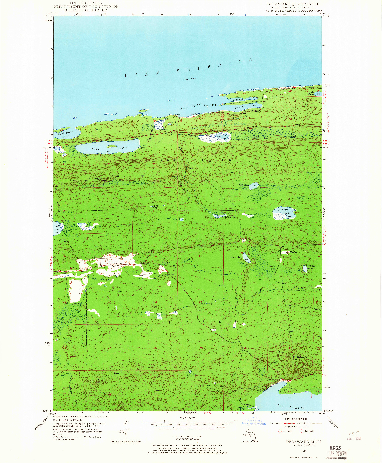 USGS 1:24000-SCALE QUADRANGLE FOR DELAWARE, MI 1948