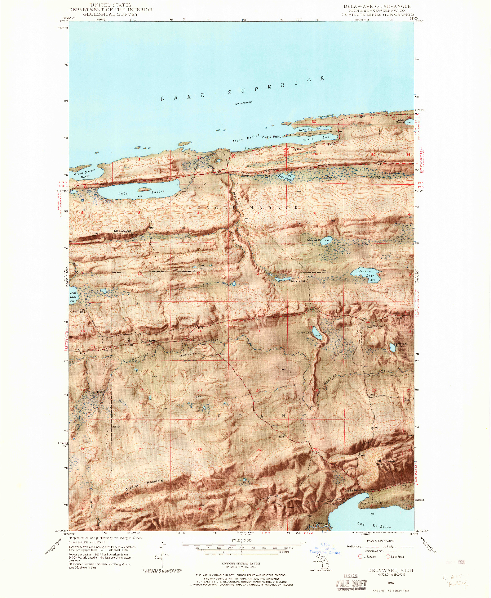 USGS 1:24000-SCALE QUADRANGLE FOR DELAWARE, MI 1948