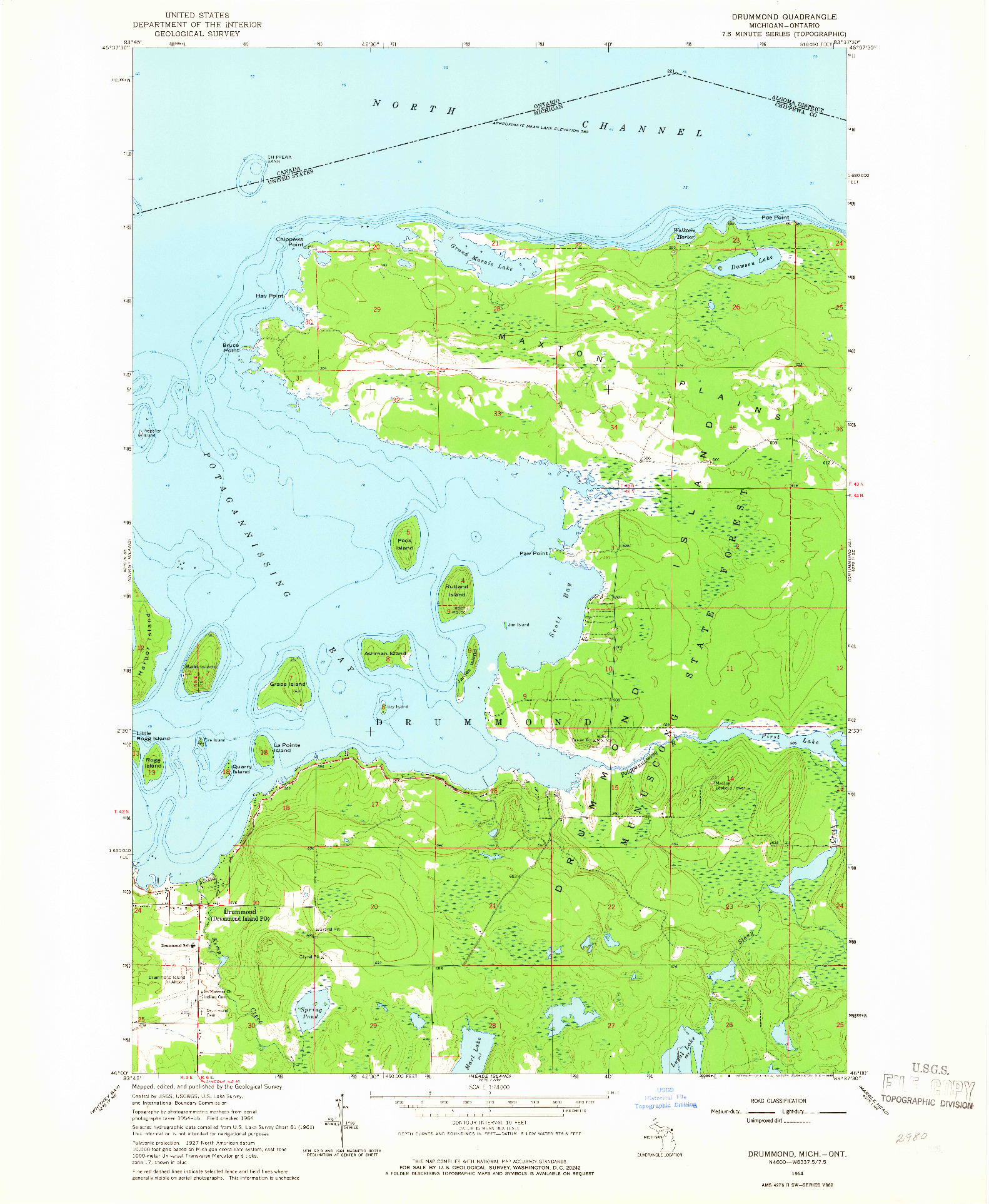 USGS 1:24000-SCALE QUADRANGLE FOR DRUMMOND, MI 1964