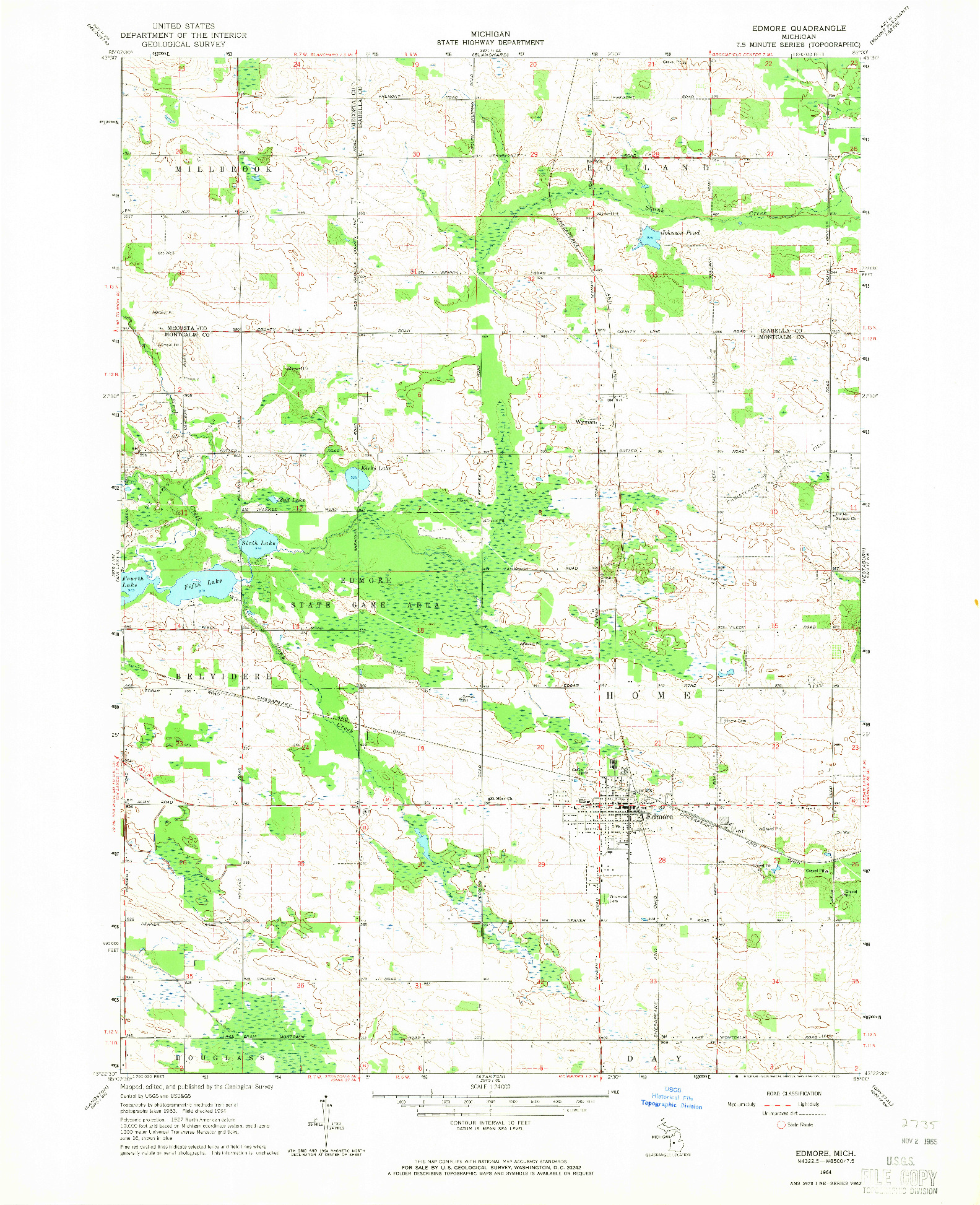 USGS 1:24000-SCALE QUADRANGLE FOR EDMORE, MI 1964