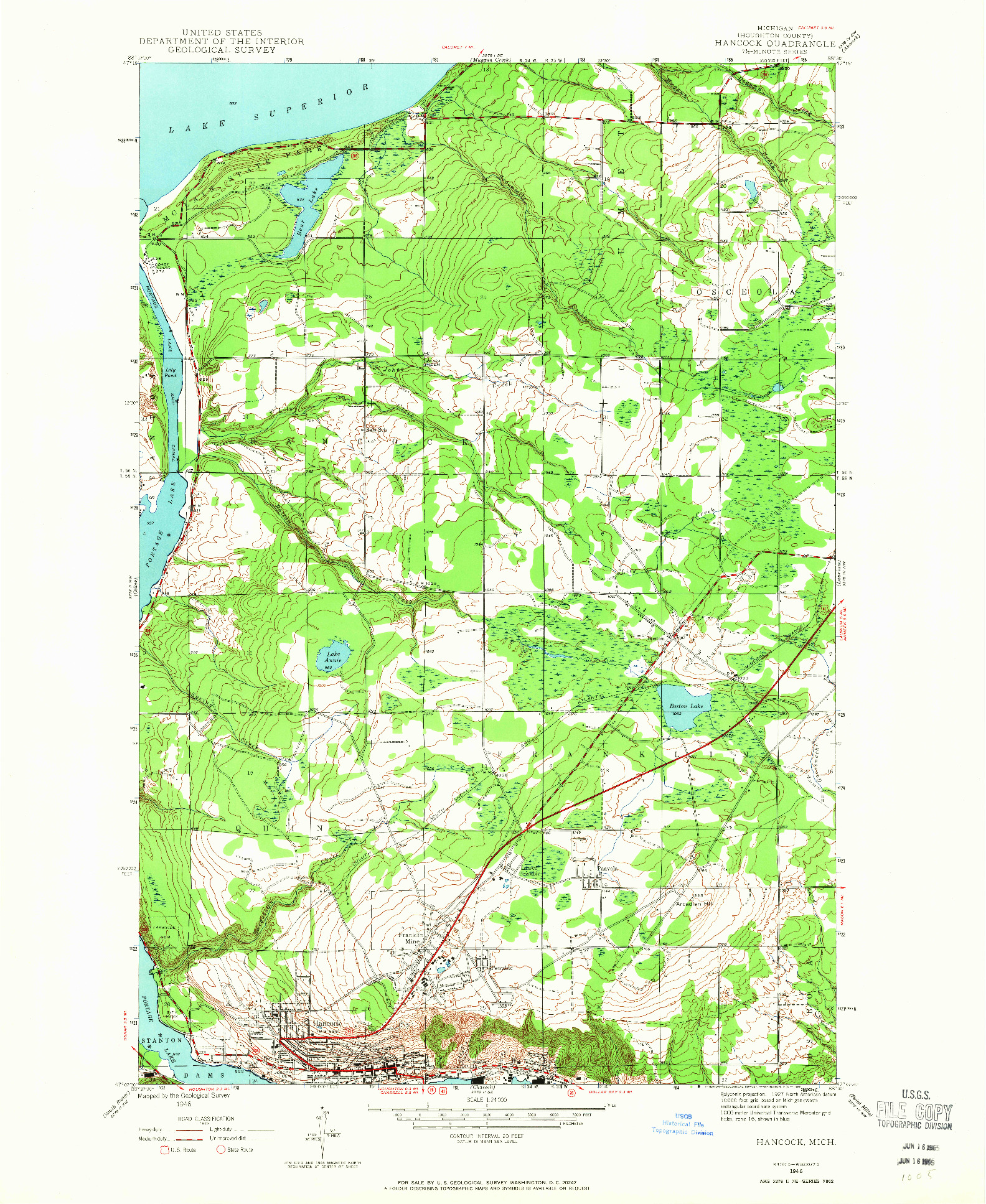 USGS 1:24000-SCALE QUADRANGLE FOR HANCOCK, MI 1946