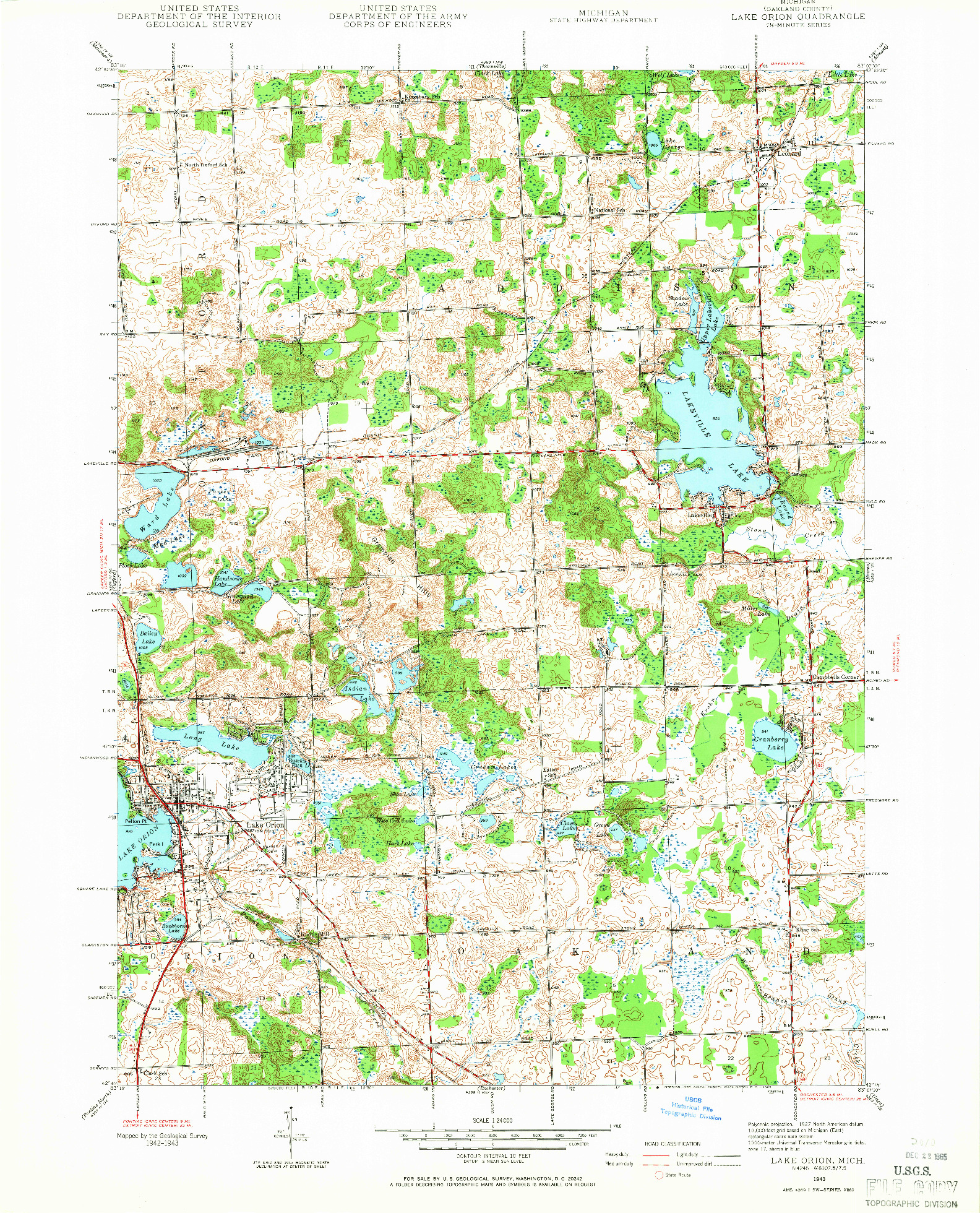 USGS 1:24000-SCALE QUADRANGLE FOR LAKE ORION, MI 1943