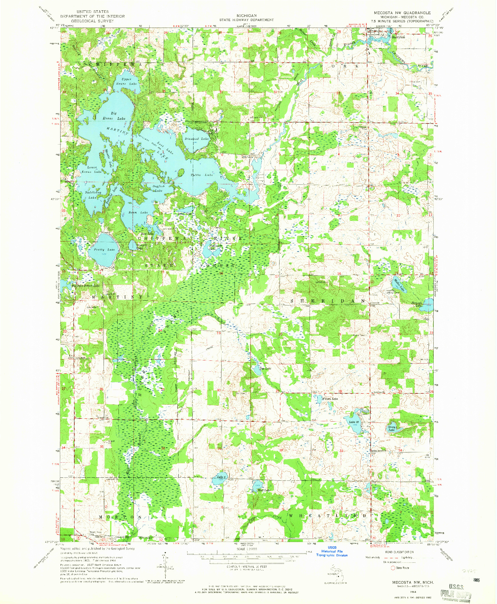 USGS 1:24000-SCALE QUADRANGLE FOR MECOSTA NW, MI 1964