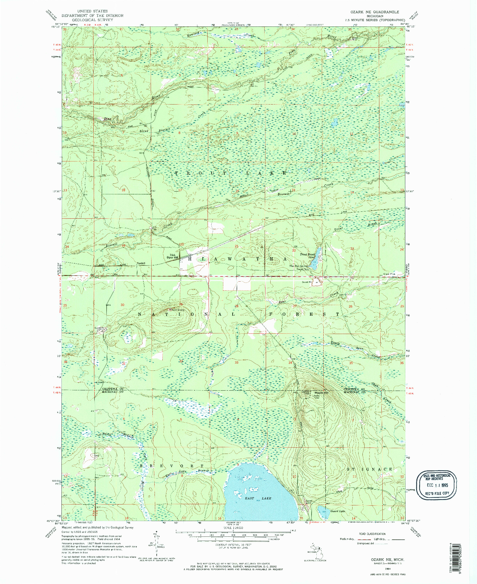 USGS 1:24000-SCALE QUADRANGLE FOR OZARK NE, MI 1964