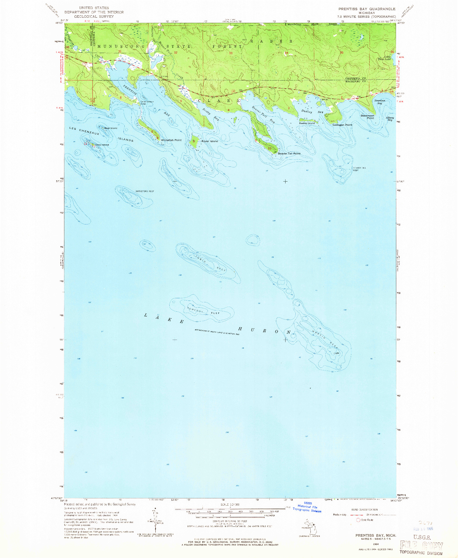 USGS 1:24000-SCALE QUADRANGLE FOR PRENTISS BAY, MI 1964