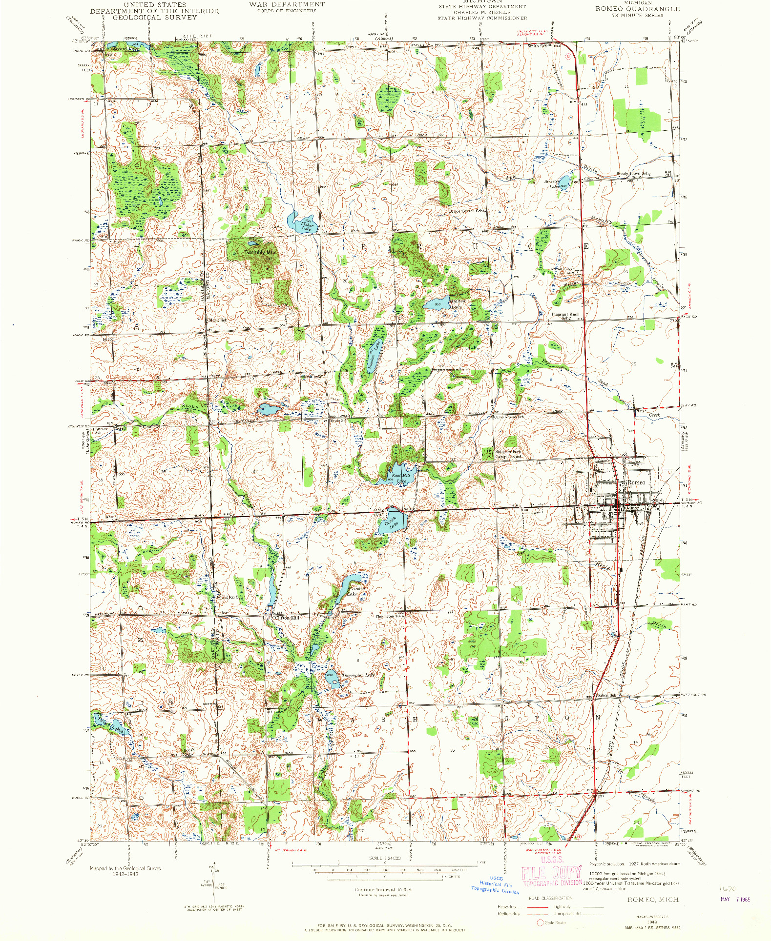 USGS 1:24000-SCALE QUADRANGLE FOR ROMEO, MI 1943