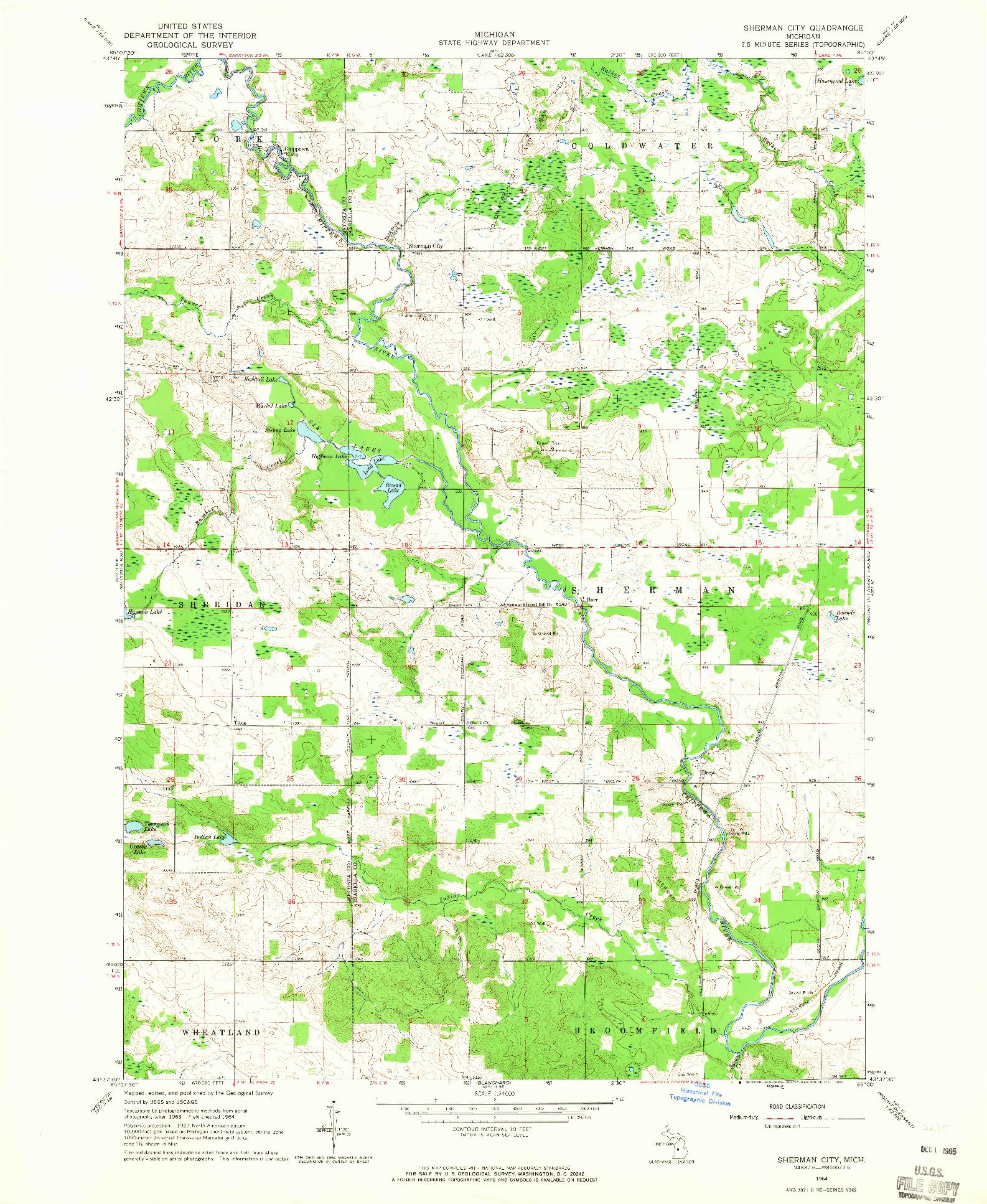 USGS 1:24000-SCALE QUADRANGLE FOR SHERMAN CITY, MI 1964