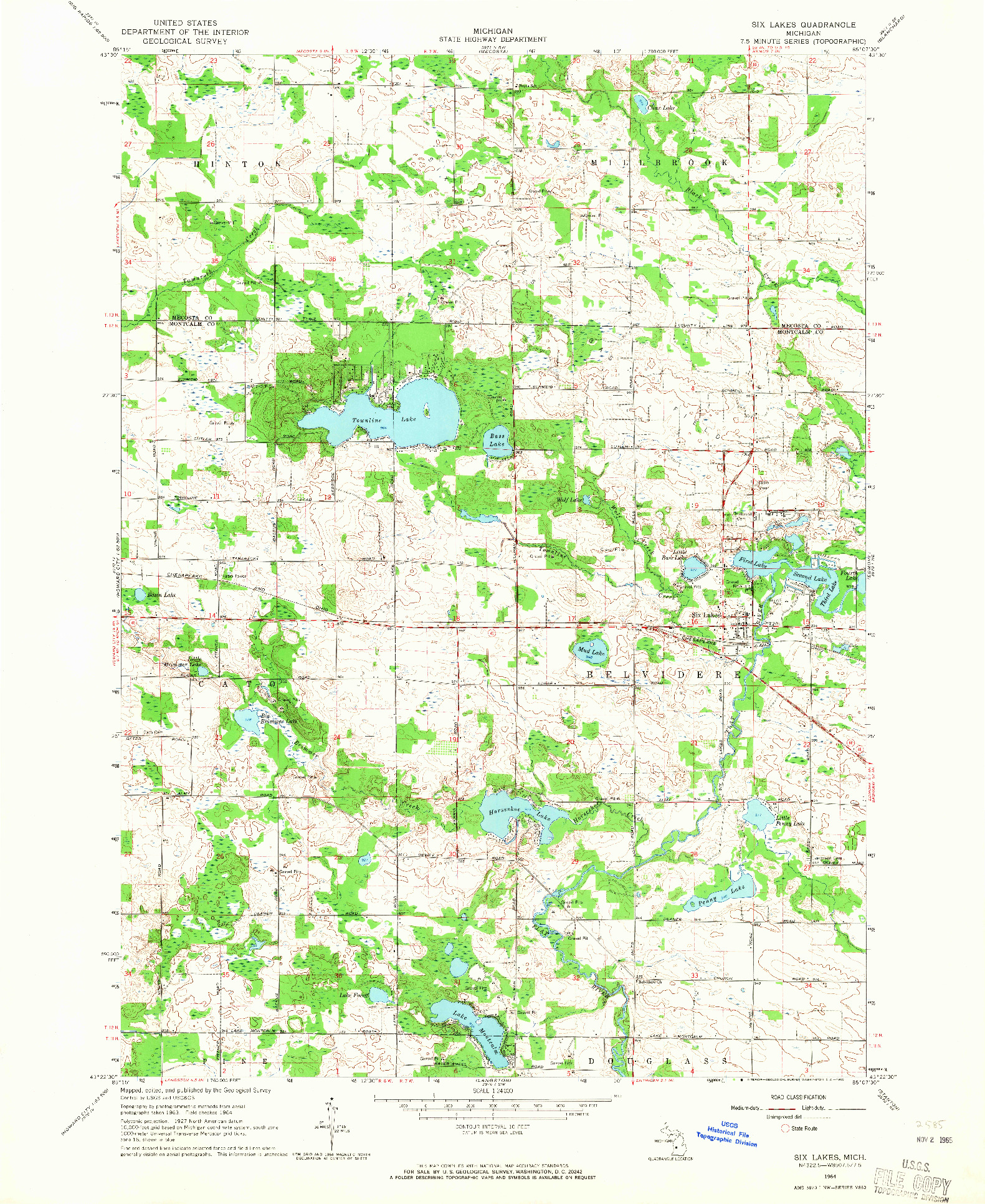 USGS 1:24000-SCALE QUADRANGLE FOR SIX LAKES, MI 1964