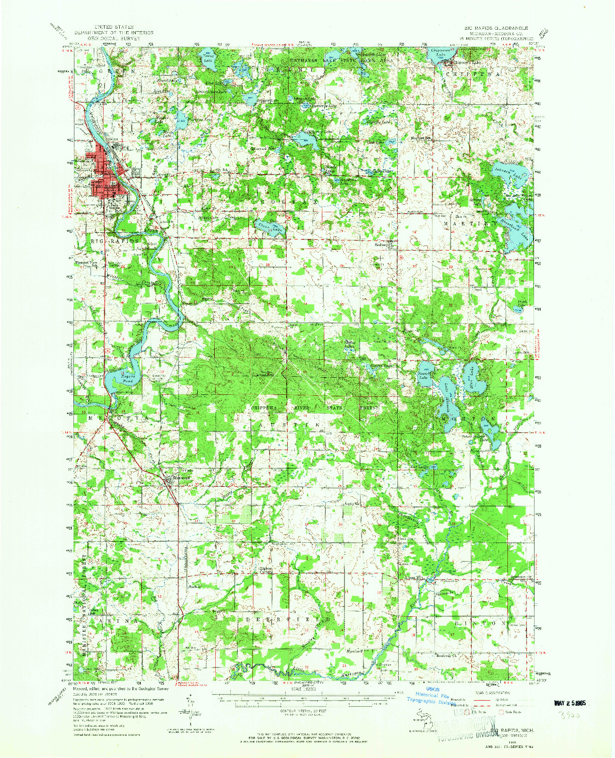 USGS 1:62500-SCALE QUADRANGLE FOR BIG RAPIDS, MI 1958