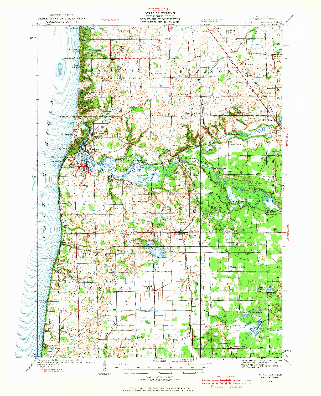 USGS 1:62500-SCALE QUADRANGLE FOR FENNVILLE, MI 1928
