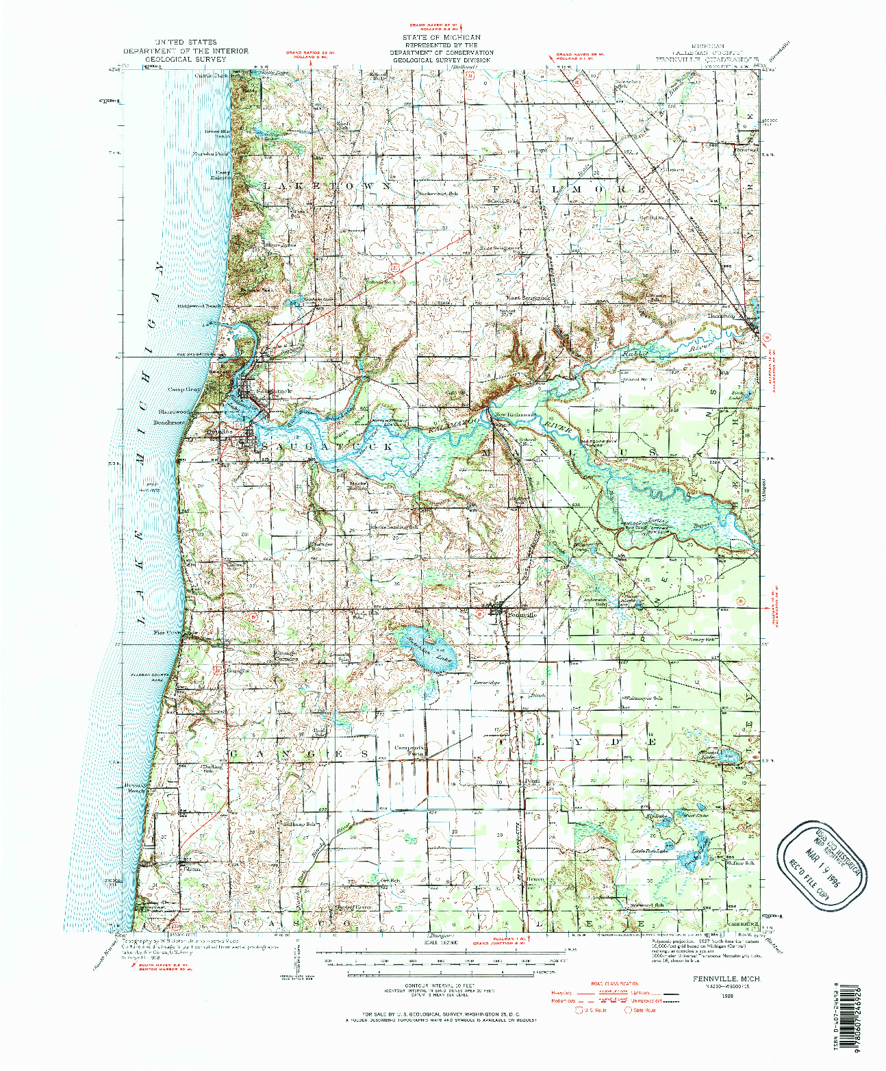 USGS 1:62500-SCALE QUADRANGLE FOR FENNVILLE, MI 1928