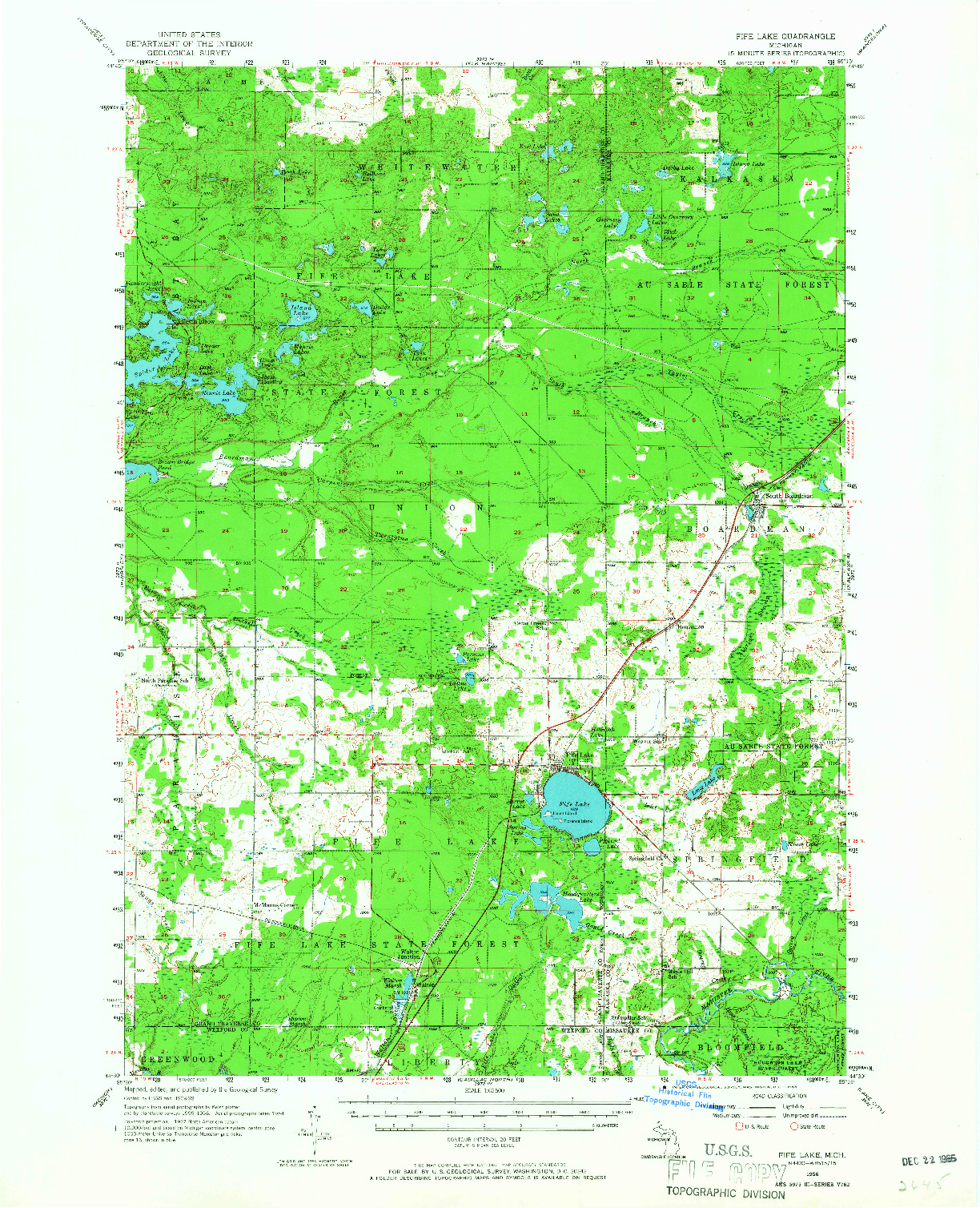 USGS 1:62500-SCALE QUADRANGLE FOR FIFE LAKE, MI 1956