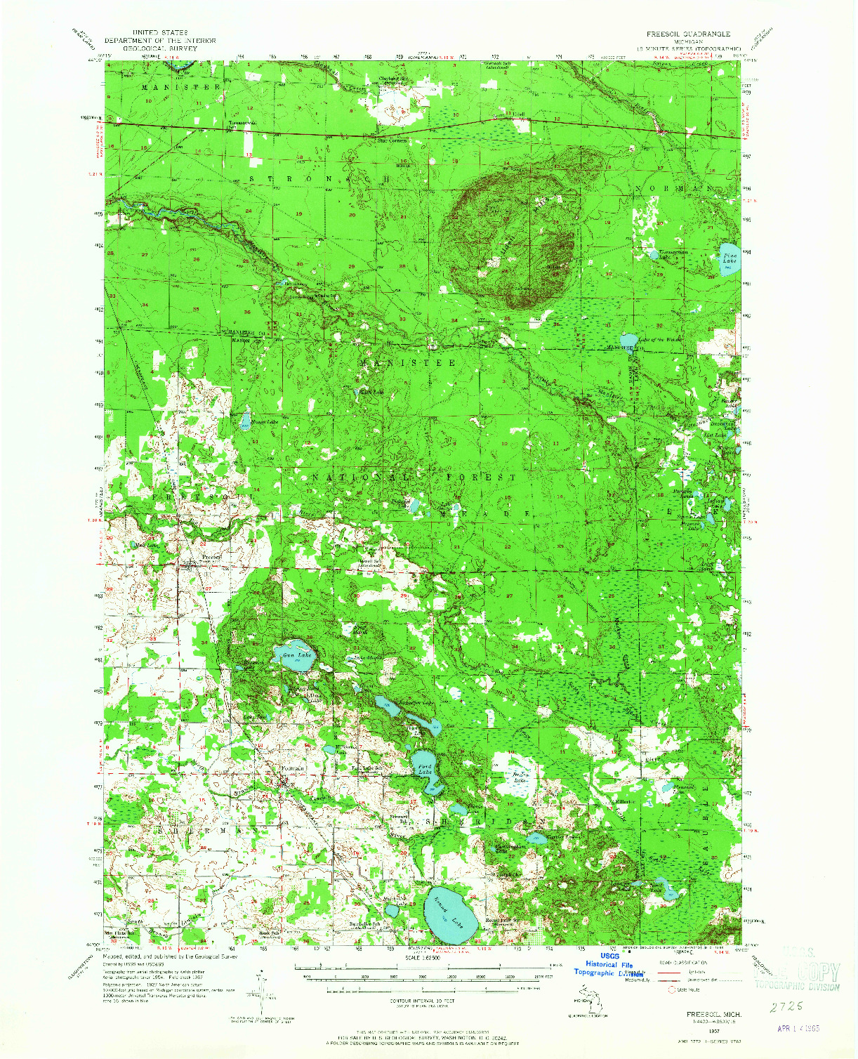 USGS 1:62500-SCALE QUADRANGLE FOR FREESOIL, MI 1957