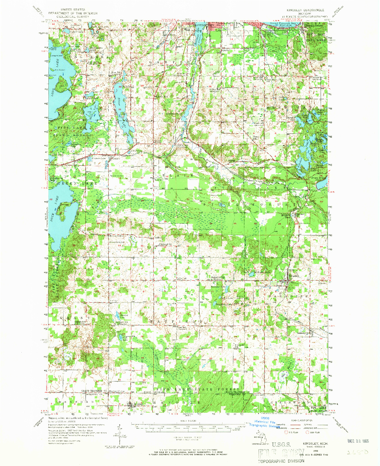 USGS 1:62500-SCALE QUADRANGLE FOR KINGSLEY, MI 1956