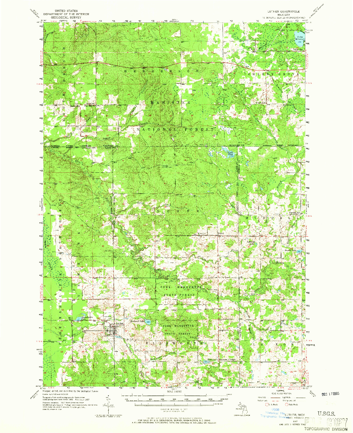 USGS 1:62500-SCALE QUADRANGLE FOR LUTHER, MI 1957