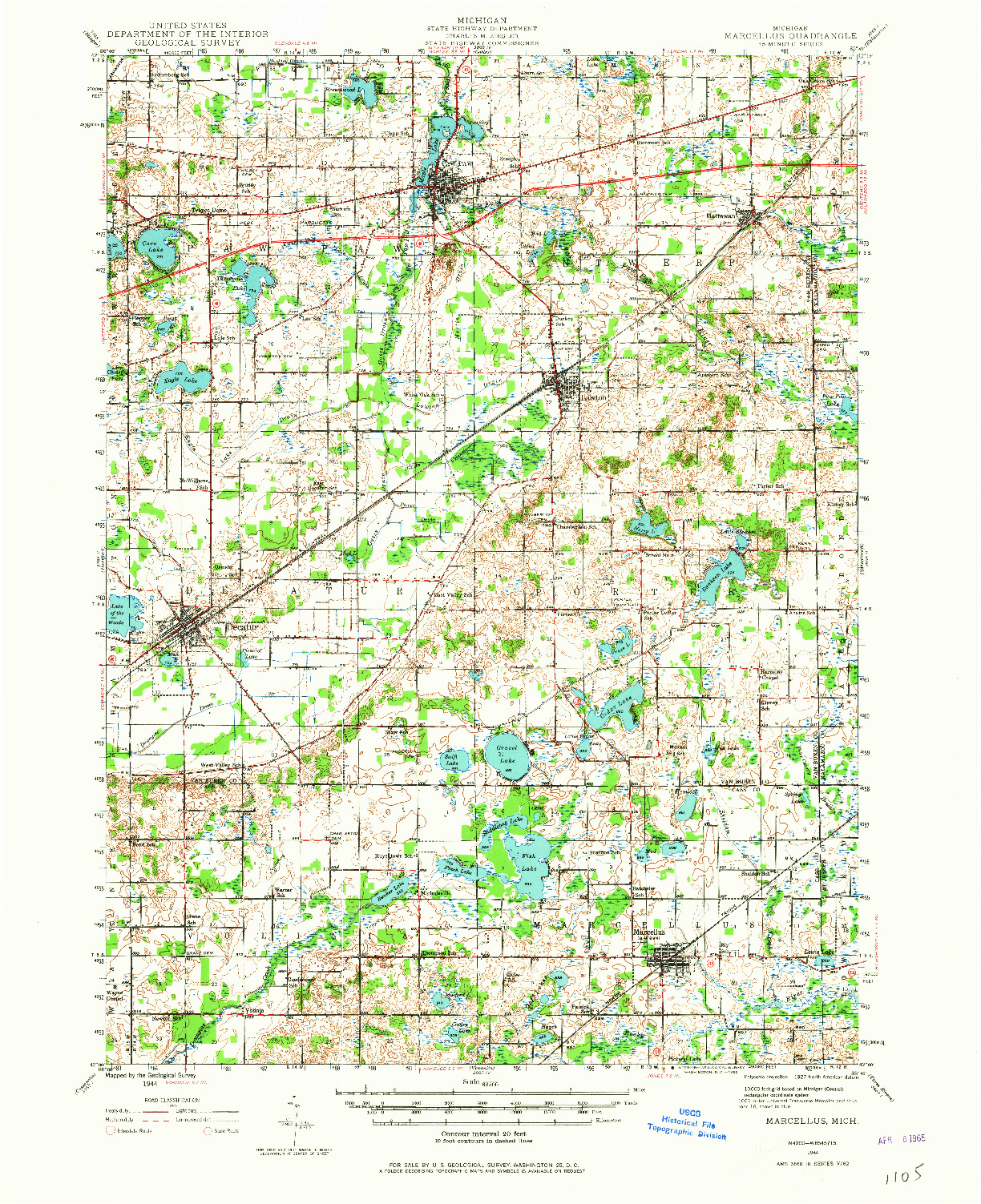 USGS 1:62500-SCALE QUADRANGLE FOR MARCELLUS, MI 1944