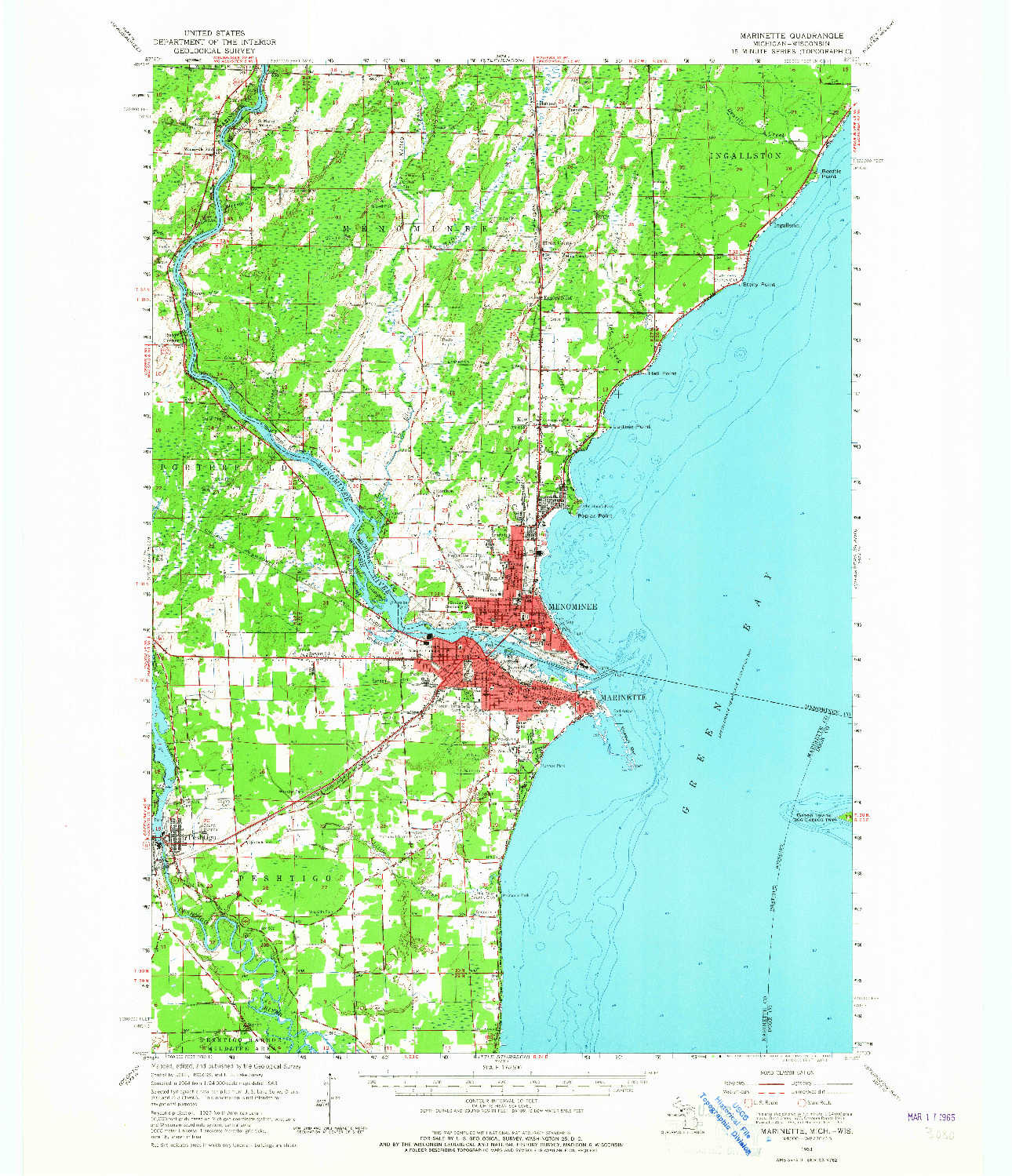 USGS 1:62500-SCALE QUADRANGLE FOR MARINETTE, MI 1963