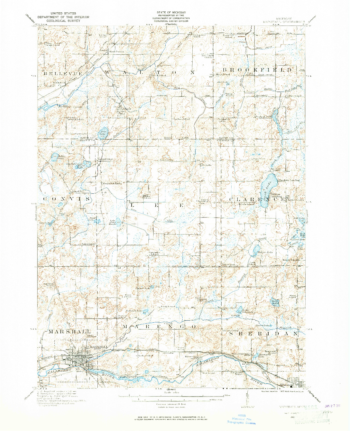 USGS 1:62500-SCALE QUADRANGLE FOR MARSHALL, MI 1921
