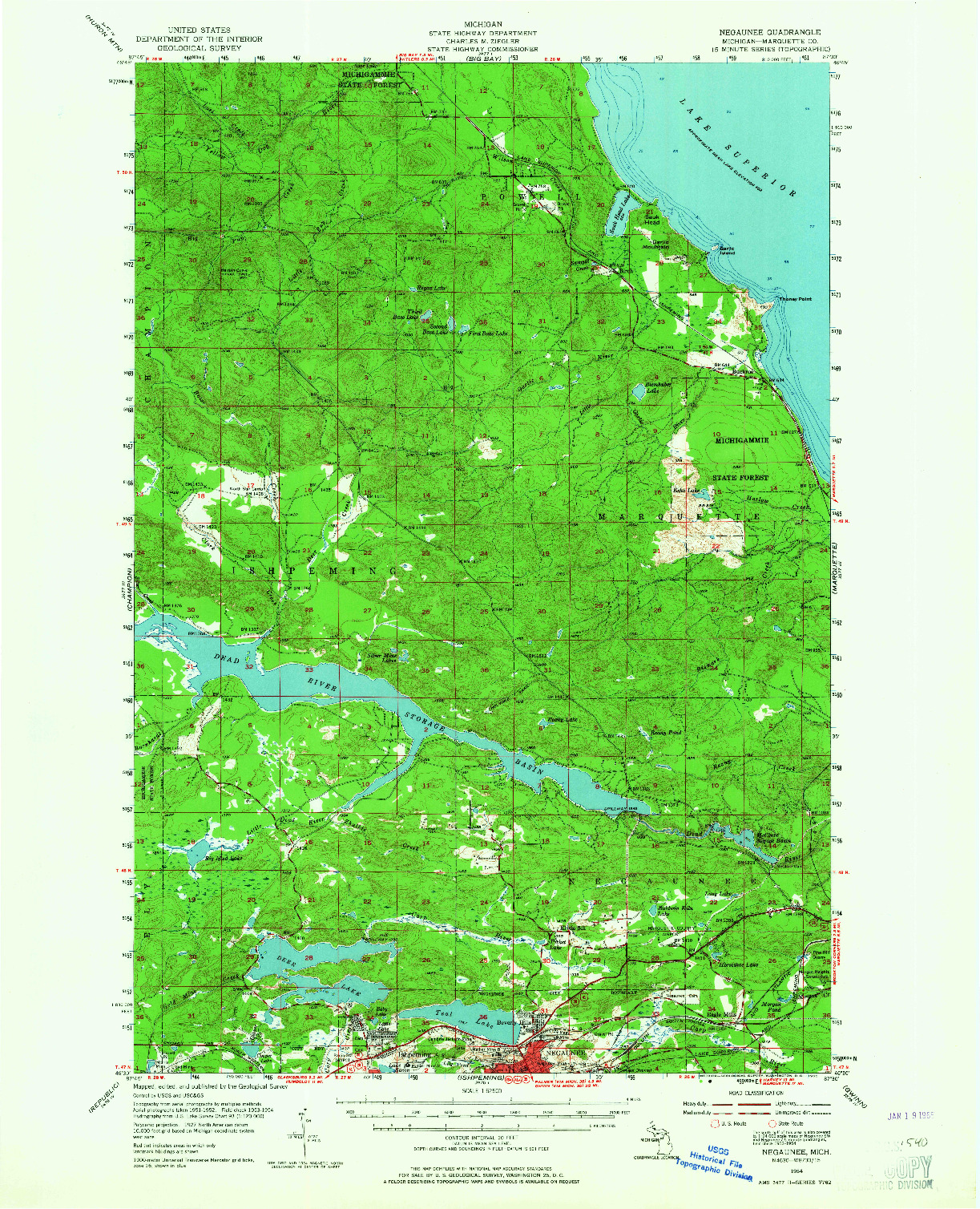 USGS 1:62500-SCALE QUADRANGLE FOR NEGAUNEE, MI 1954