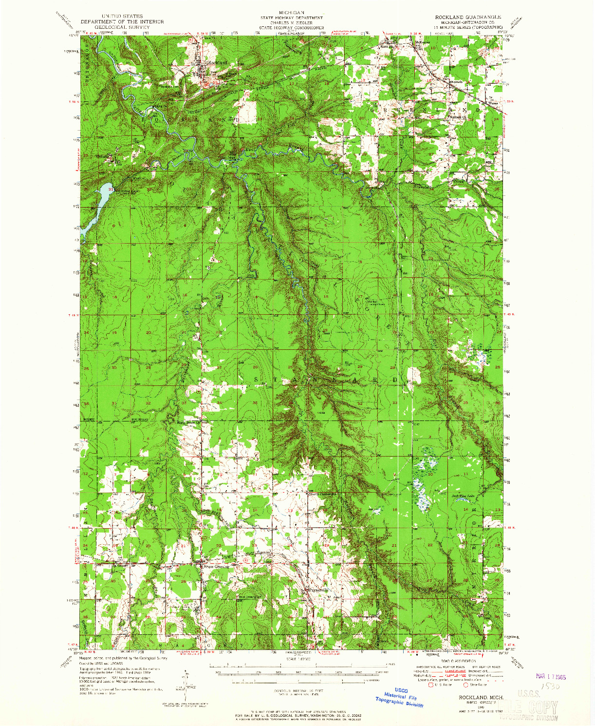 USGS 1:62500-SCALE QUADRANGLE FOR ROCKLAND, MI 1949