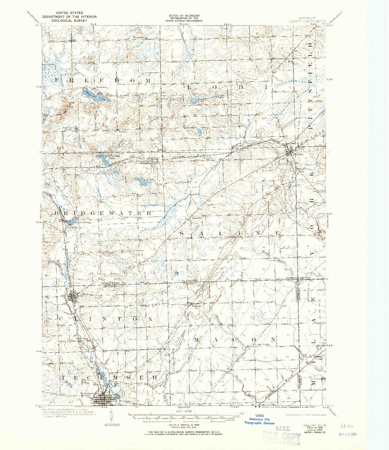 USGS 1:62500-SCALE QUADRANGLE FOR SALINE, MI 1906