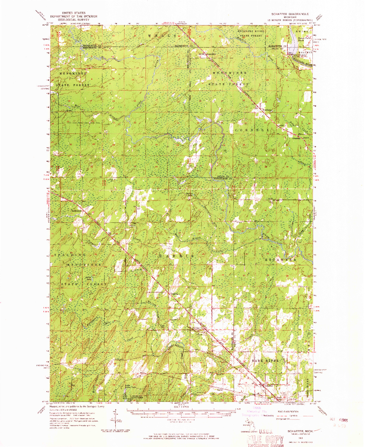 USGS 1:62500-SCALE QUADRANGLE FOR SCHAFFER, MI 1963