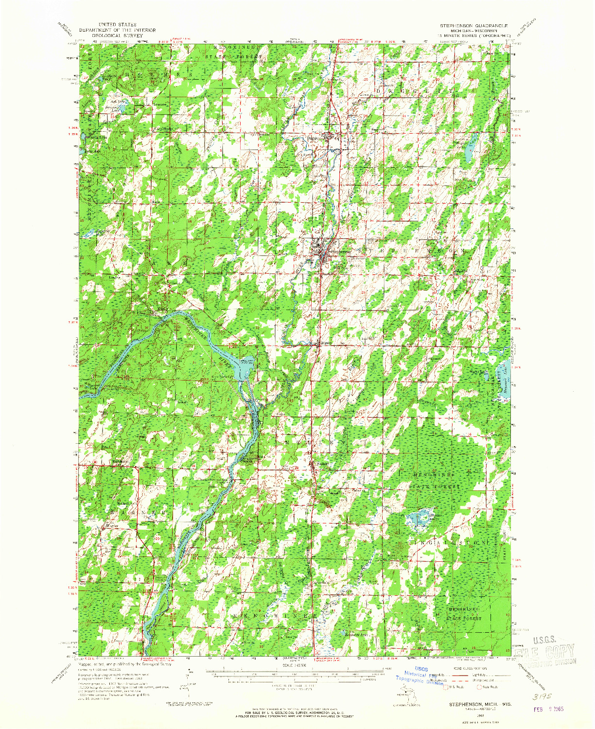 USGS 1:62500-SCALE QUADRANGLE FOR STEPHENSON, MI 1963