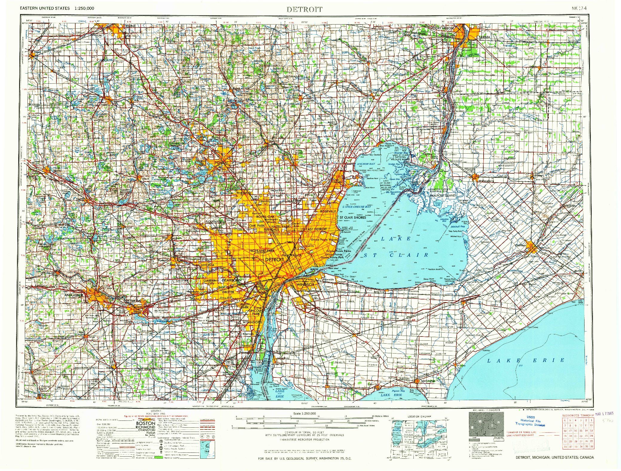 USGS 1:250000-SCALE QUADRANGLE FOR DETROIT, MI 1965