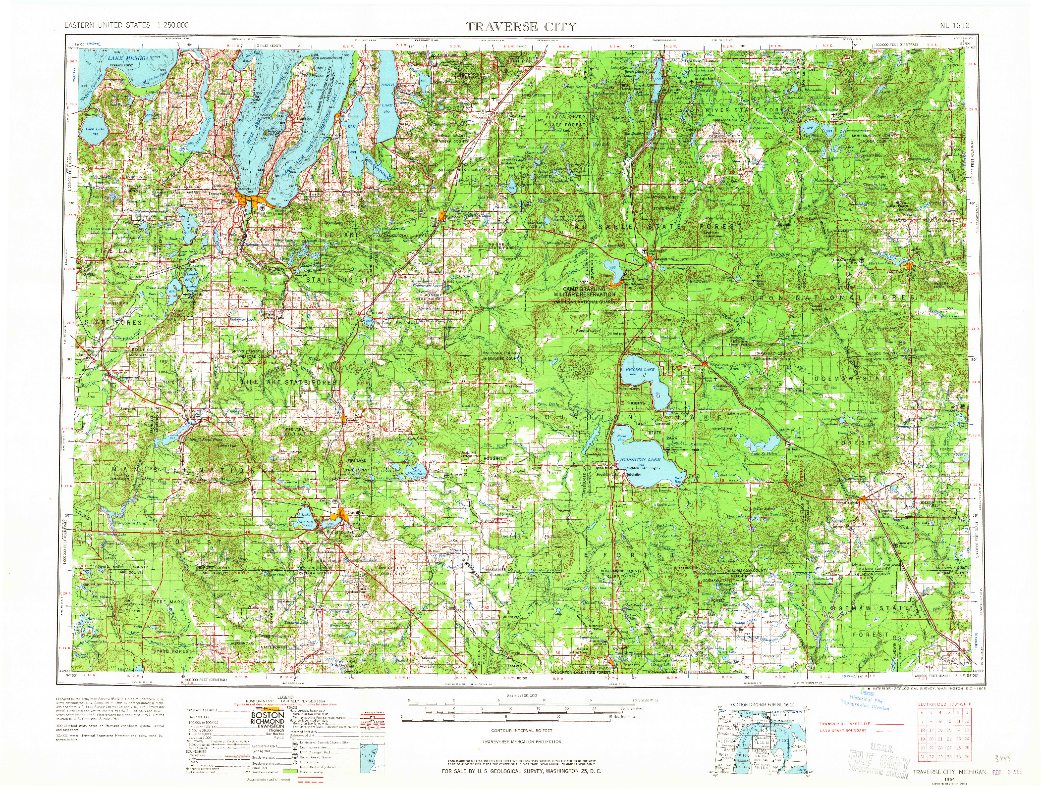 USGS 1:250000-SCALE QUADRANGLE FOR TRAVERSE CITY, MI 1954