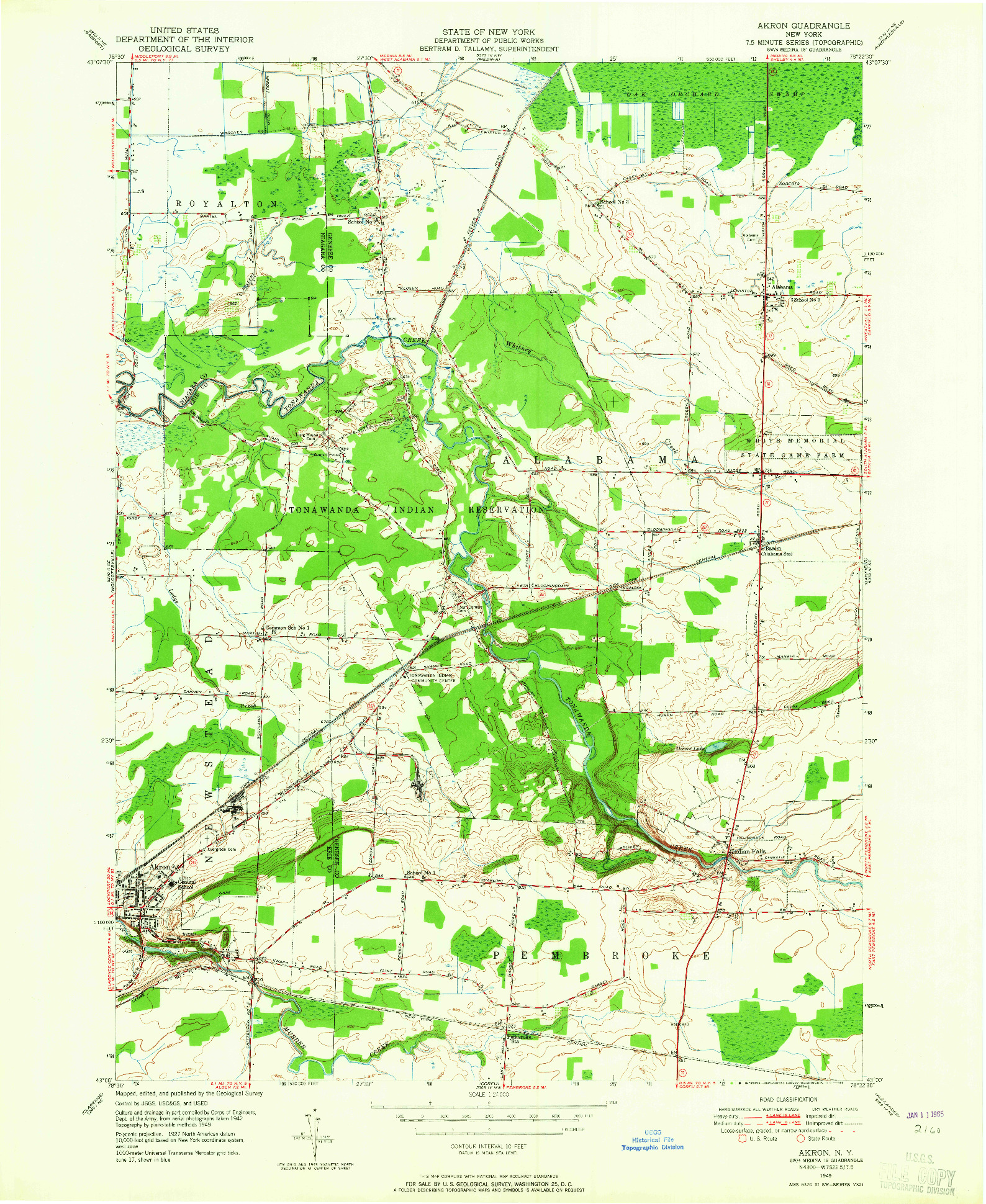 USGS 1:24000-SCALE QUADRANGLE FOR AKRON, NY 1949