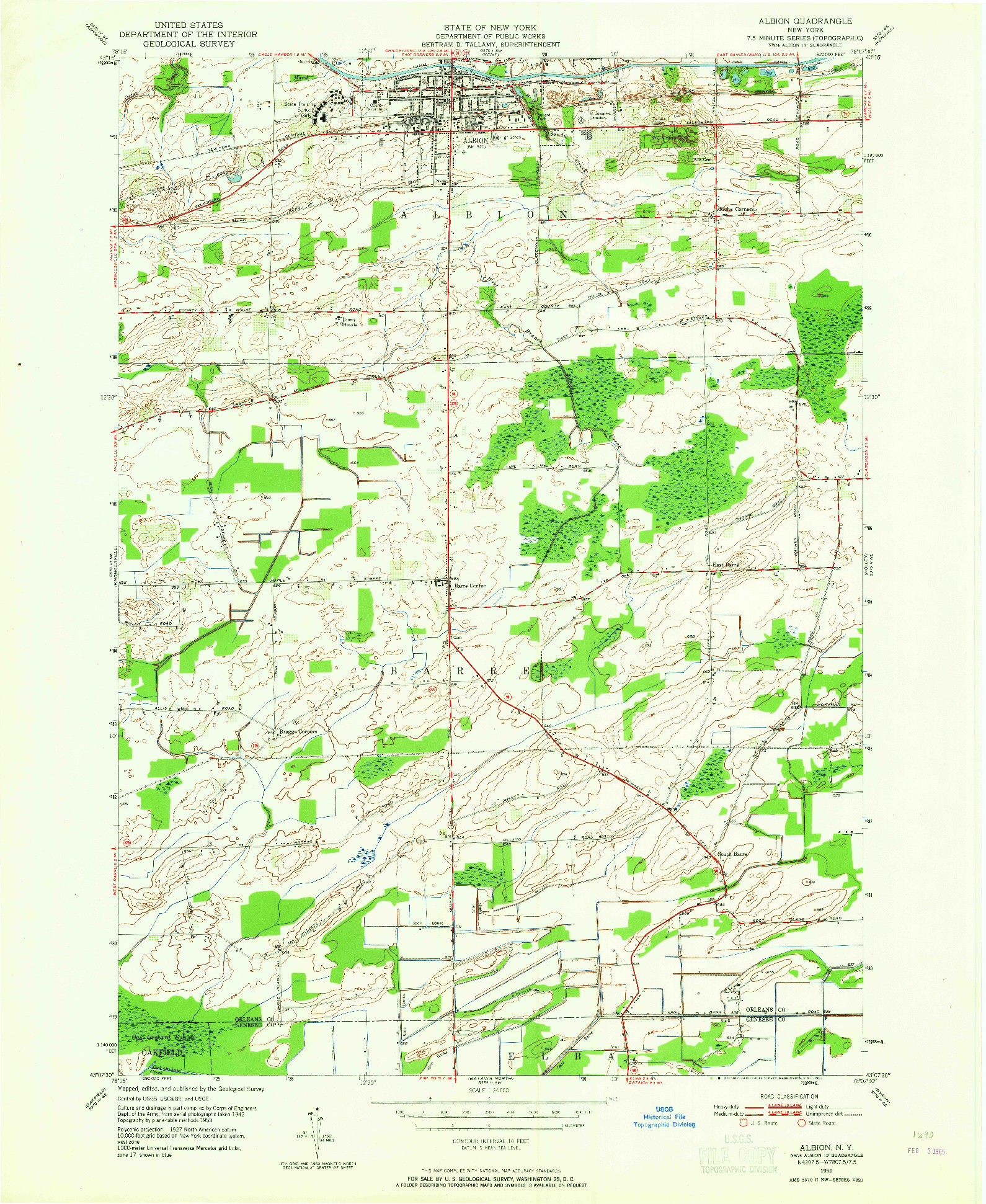 USGS 1:24000-SCALE QUADRANGLE FOR ALBION, NY 1950