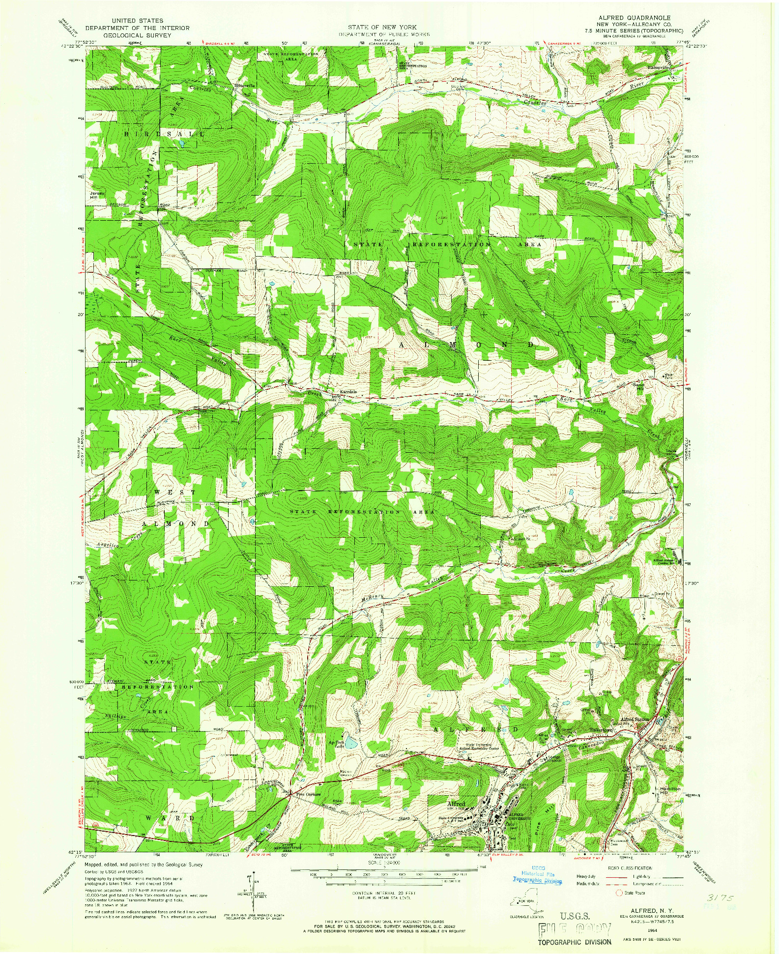 USGS 1:24000-SCALE QUADRANGLE FOR ALFRED, NY 1964
