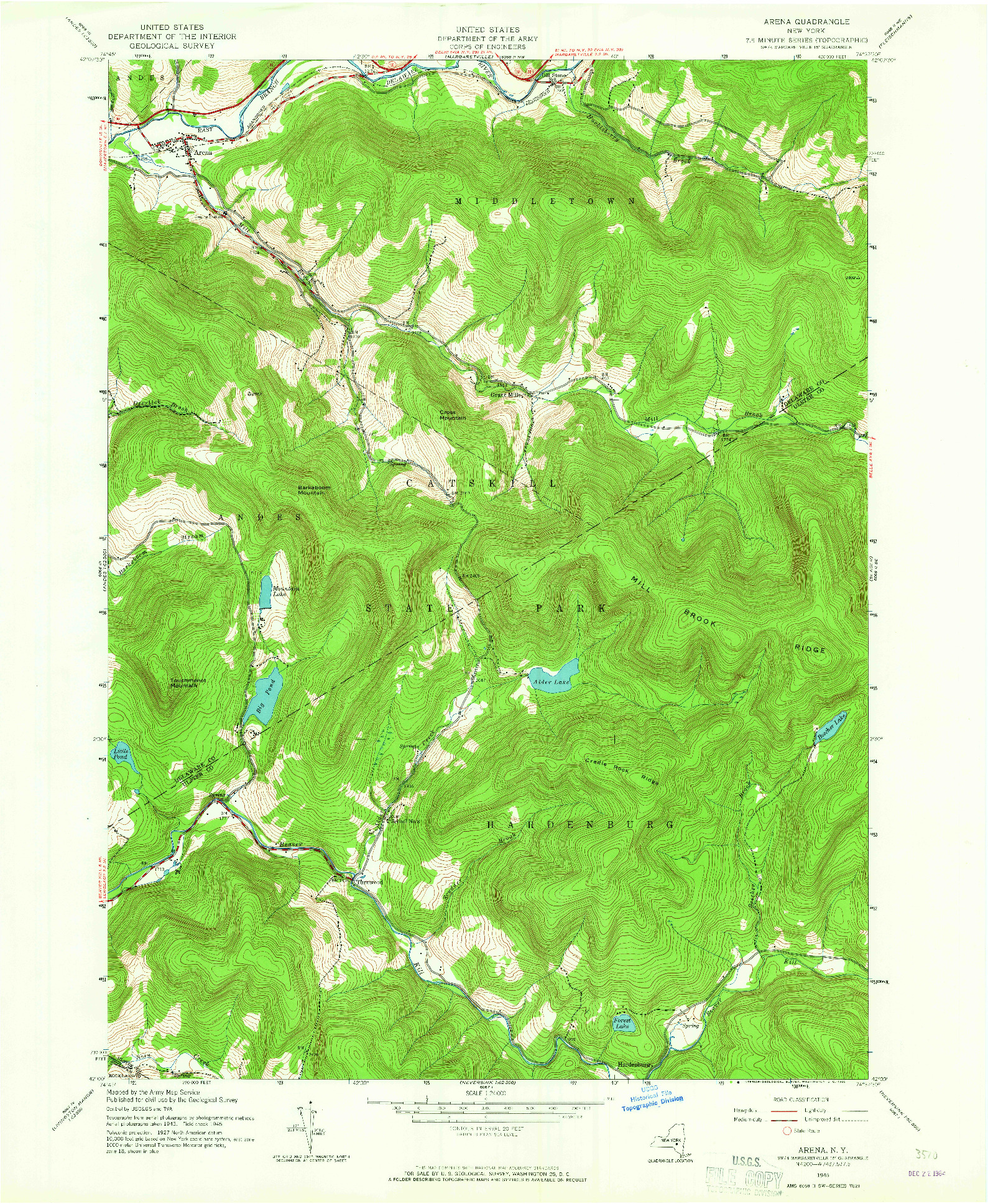 USGS 1:24000-SCALE QUADRANGLE FOR ARENA, NY 1945