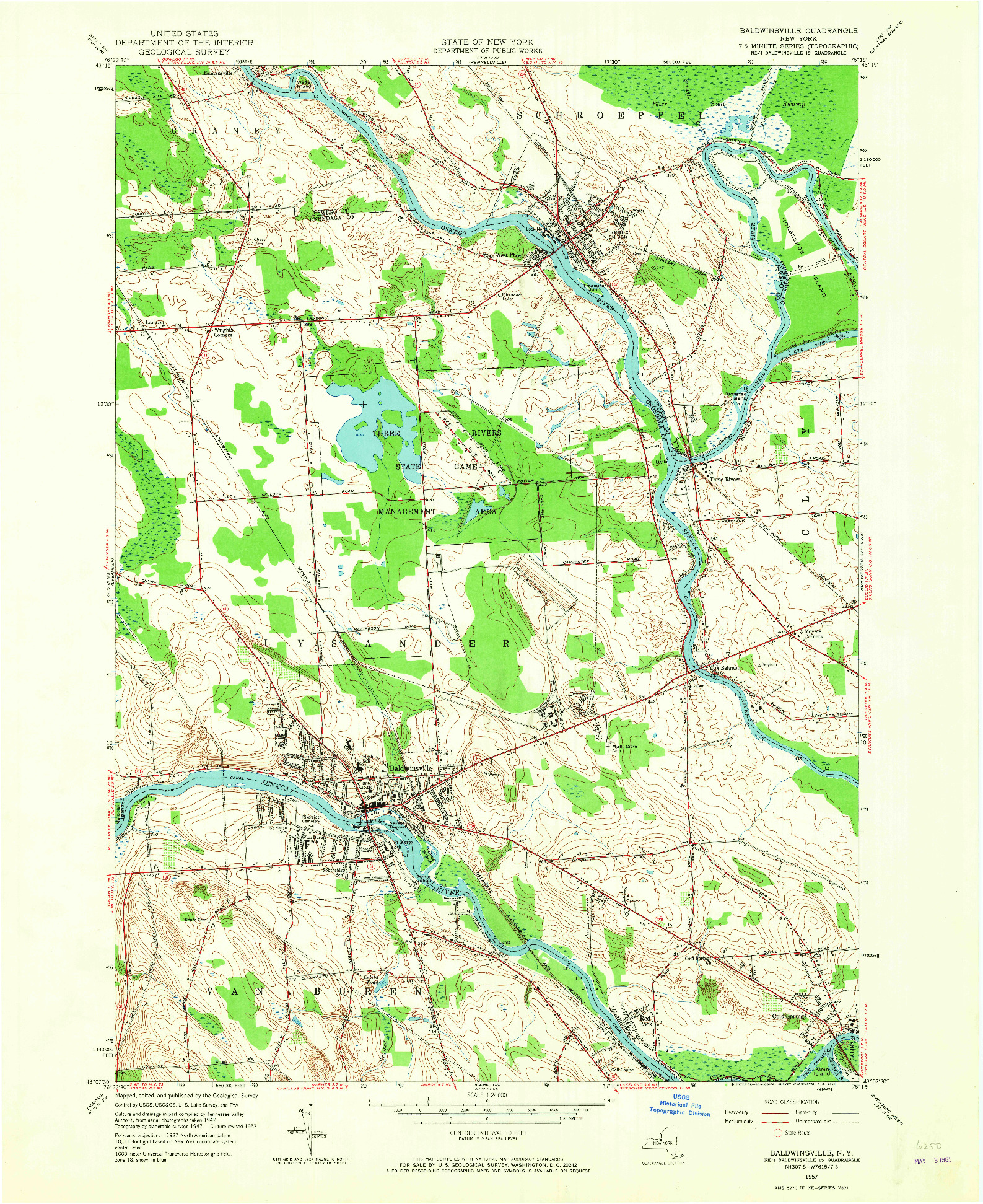 USGS 1:24000-SCALE QUADRANGLE FOR BALDWINSVILLE, NY 1957