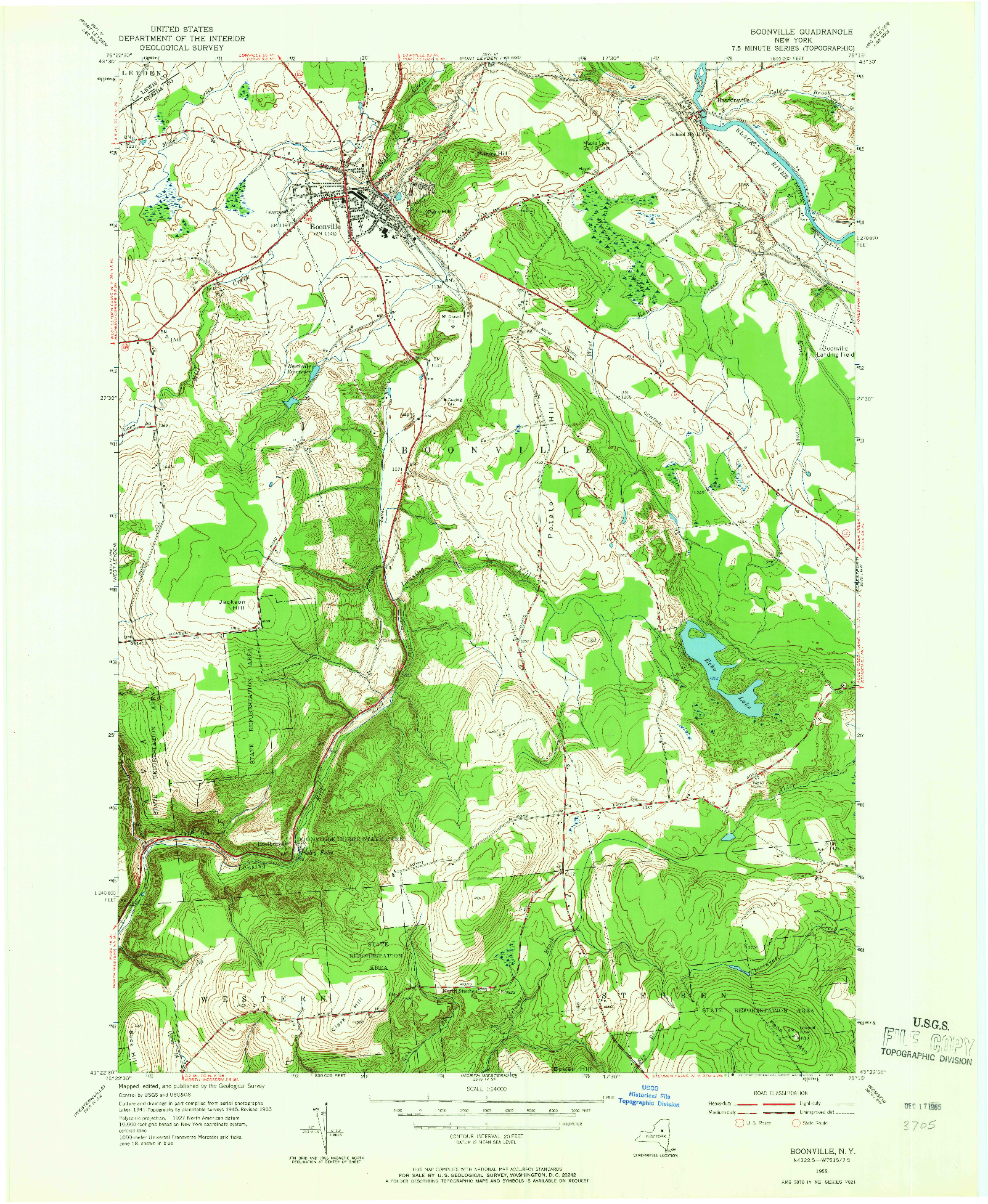 USGS 1:24000-SCALE QUADRANGLE FOR BOONVILLE, NY 1955