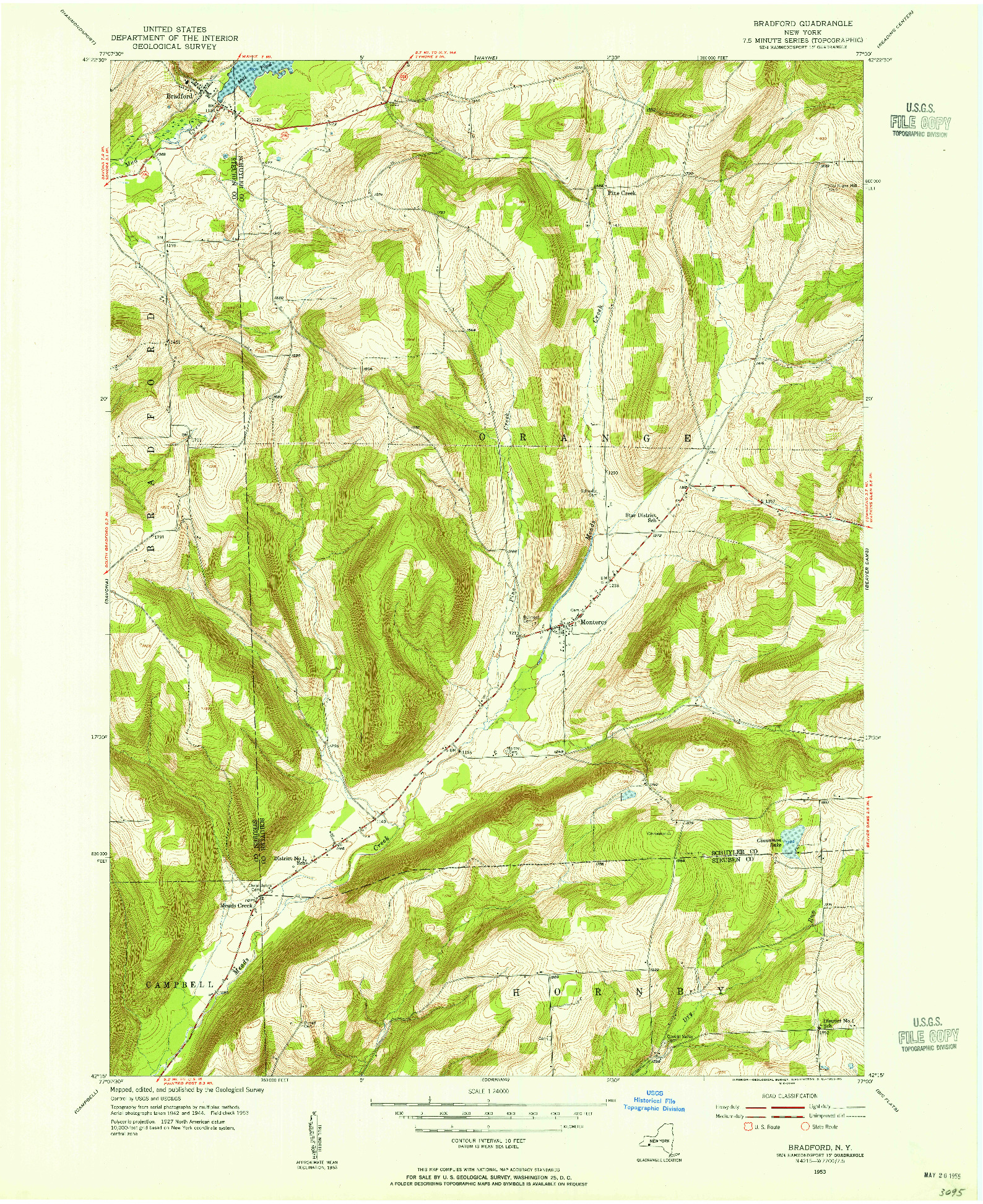 USGS 1:24000-SCALE QUADRANGLE FOR BRADFORD, NY 1953