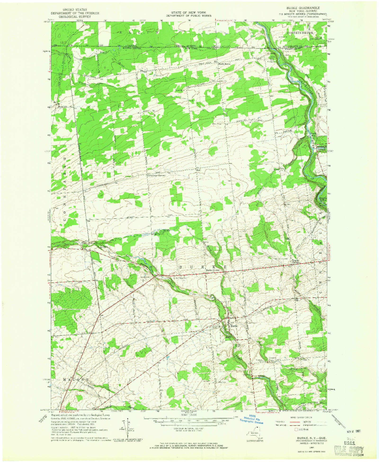 USGS 1:24000-SCALE QUADRANGLE FOR BURKE, NY 1964