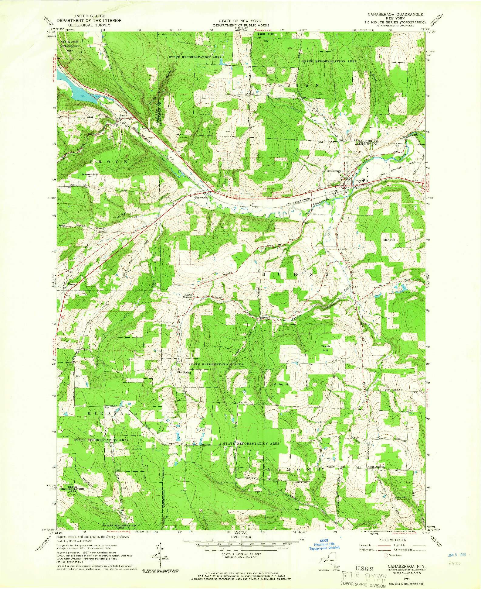 USGS 1:24000-SCALE QUADRANGLE FOR CANASERAGA, NY 1964