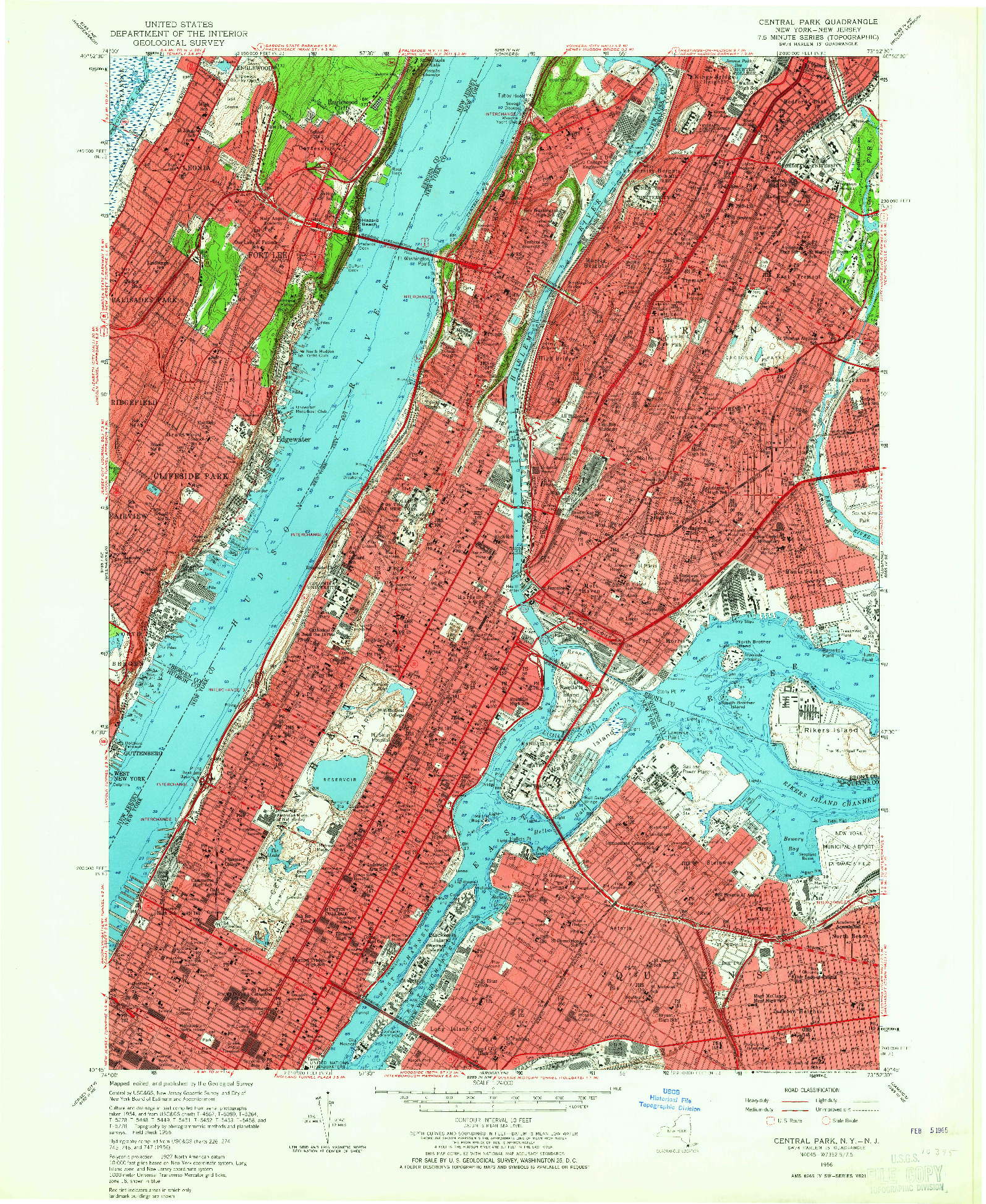 USGS 1:24000-SCALE QUADRANGLE FOR CENTRAL PARK, NY 1956